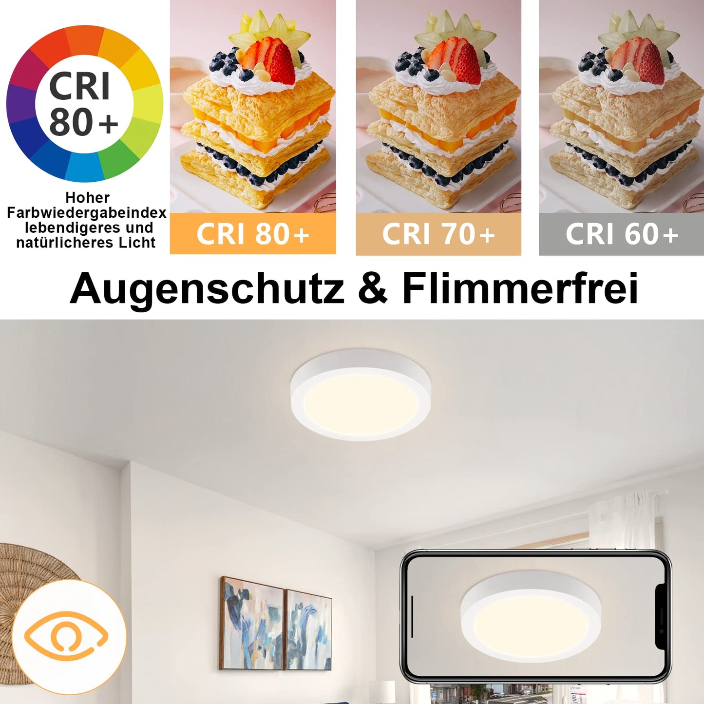 ZMH LED Deckenleuchte Rund Flurlampe 18W - LEDeckenlampe Flach 3000K Modern Badezimmerlampe Wei? IP44 Wasserfest Warmwei? ?23CM f¨¹r K¨¹che B¨¹ro Wohnzimmer Kinderzimmer Schlafzimmer
