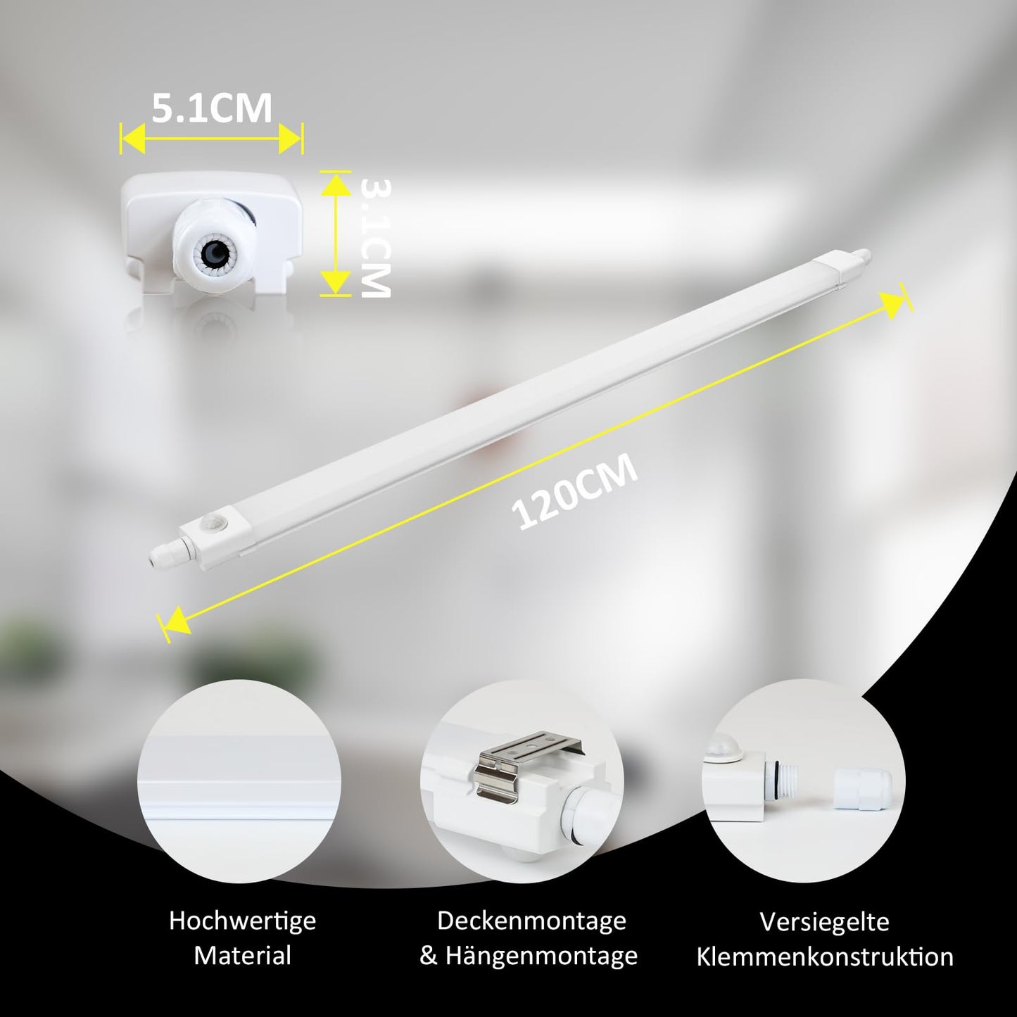 ZMH LED Feuchtraumleuchte 120CM mit Bewegungsmelder Deckenlampe - 36W Werkstattlampe IP65 Wasserfest Kellerlampe Neutralwei? 4000K Leuchtstoffr?hre f¨¹r Garage Werkstatt K¨¹che Warenhaus Bad B¨¹ro