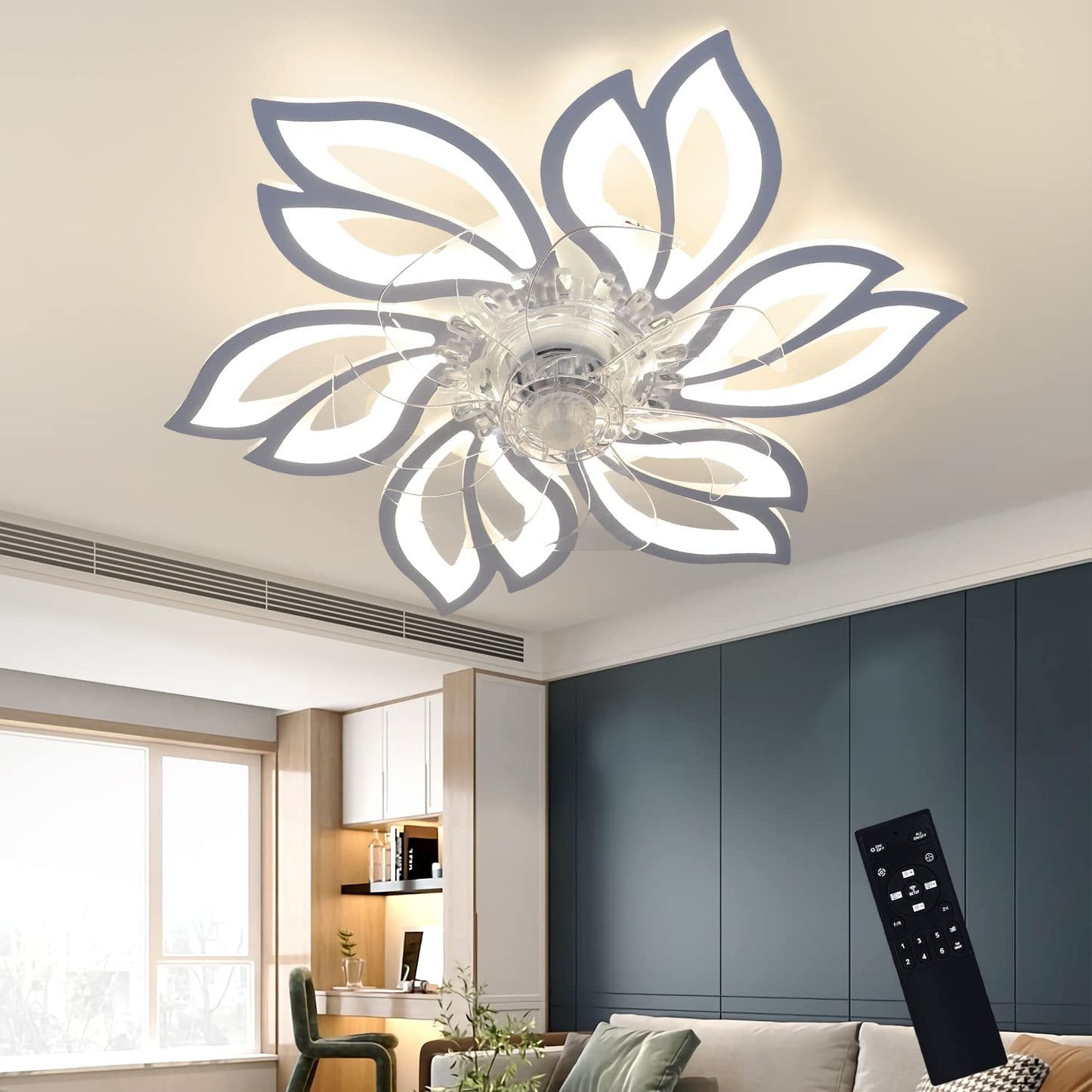 ZMH Deckenventilator Mit Beleuchtung und Fernbedienung Leise - LED Deckenlampe Dimmbar Ventilator Timing Deckenleuchte Kreativer 6 Lichter Design Wohnzimmer Fan Sommer-/Winter f¨¹r Schlafzimmer