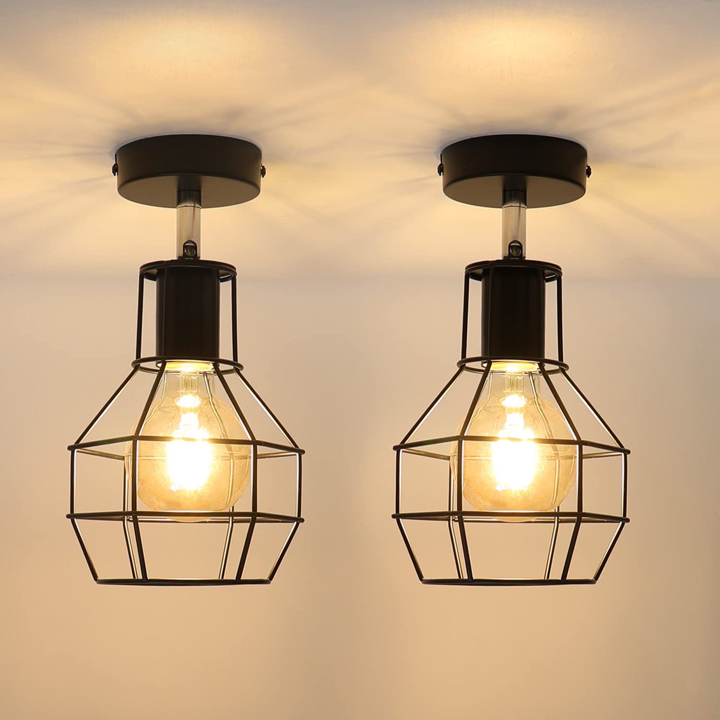 ZMH Deckenlampe 2ER Vintage Deckenleuchte Flur: E27 Schwarz Flurlampe Retro Metall Treppenhauslampe Klein Industrial Verstellbar Spot f¨¹r Gang Schlafzimmer Treppenhaus K¨¹che Wohnzimmer