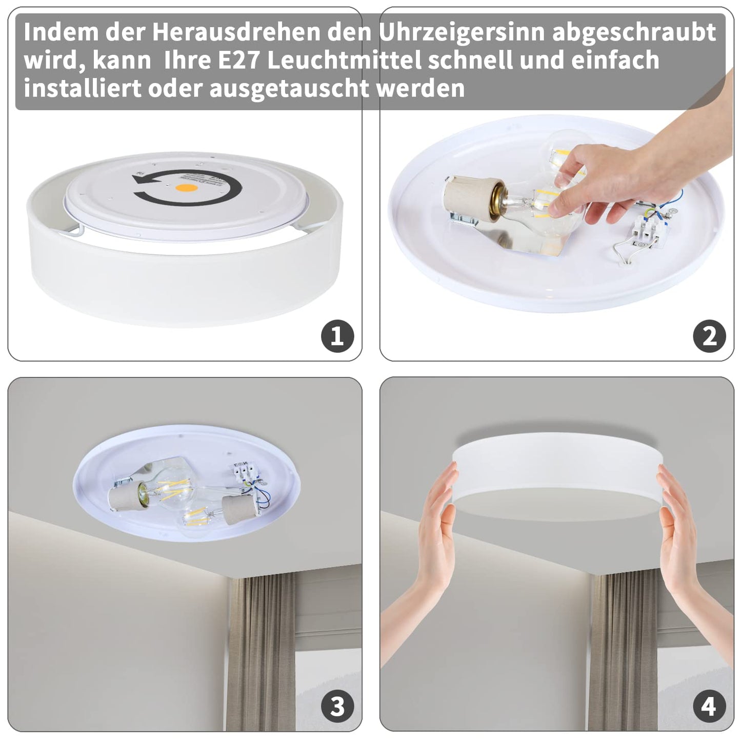 ZMH Deckenlampe Schlafzimmer Deckenleuchte Rund - Modern Schlafzimmerlampe 2 Flammig E27 Stoff Wohnzimmerlampe Wei? 38CM K¨¹chenlampe mit Stoffschirm Flurlampe f¨¹r Wohnzimmer K¨¹che Flur