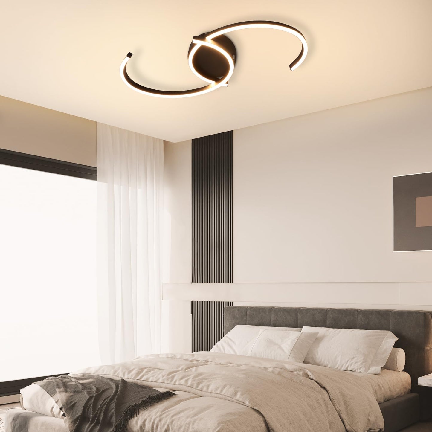 ZMH Deckenlampe LED Deckenleuchte Wohnzimmer - Wohnzimmerlampe Modern 60CM Schlafzimmerlampe Schwarz 24W Schlafzimmer Deckenbeleuchtung Flurlampe Warmwei? f¨¹r Schlafzimmer K¨¹che Flur Esszimmer