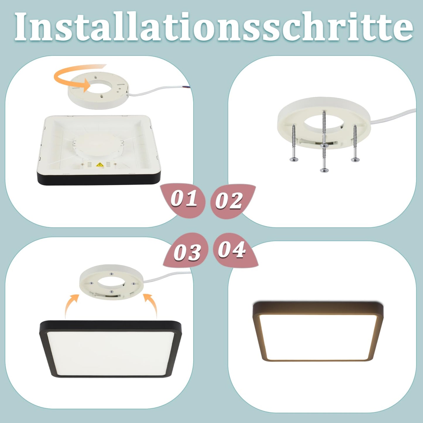 ZMH Deckenlampe LED Deckenleuchte Flach - Schlafzimmerlampe Schwarz Badezimmerlampe 23CM Deckenbeleuchtung Schlafzimmer 18W K¨¹chenlampe Eckig Badlampe Decke Flurlampe 4000K f¨¹r Bad K¨¹che Flur