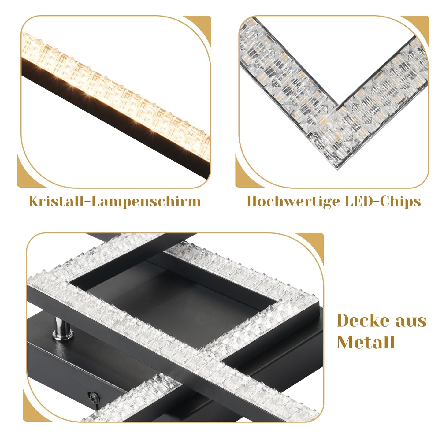 ZMH LED Deckenlampe Wohnzimmer Deckenleuchte - Schwarz 3000K Warmwei? Wohnzimmerlampe Modern Kristall Schlafzimmerlampe 24W Deckenbeleuchtung f¨¹r K¨¹che Schlafzimmer Flur