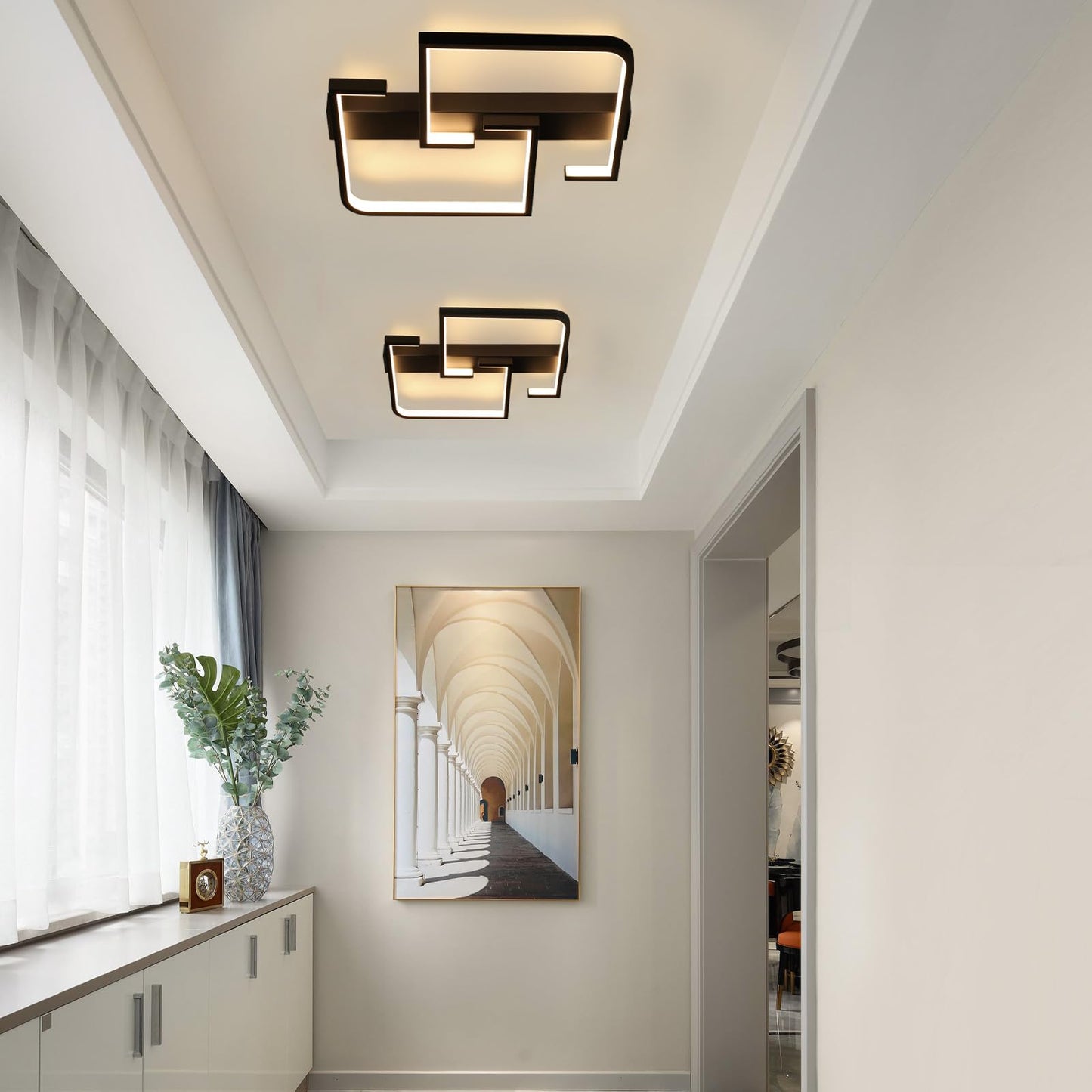 ZMH Deckenleuchte LED Deckenlampe Schwarz Klein Flurlampe 19W 30CM K¨¹chenlampe Modern Warmwei? 3000K Geometrie Design Schlafzimmerlampe f¨¹r Flur Schlafzimmer K¨¹che Wohnzimmer Studio