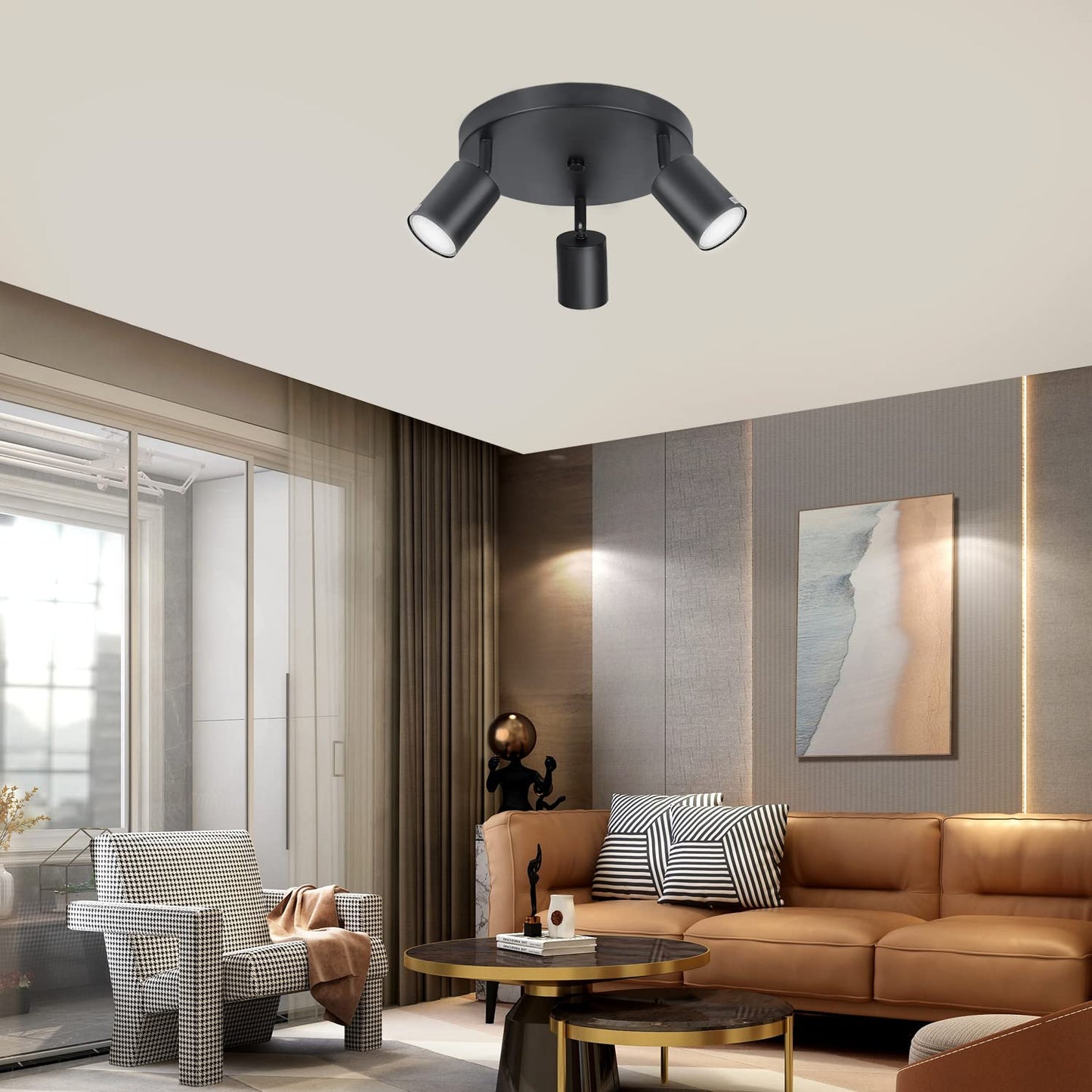 ZMH LED Deckenleuchte Schwarz Deckenstrahler - Deckenlampe 3 Flammig Rund Deckenspots GU10 Strahler Metall K¨¹chenlampe Schwenkbar 350¡ã Spotleuchte f¨¹r Wohnzimmer Schlafzimmer K¨¹che Flur - Ohne Birne
