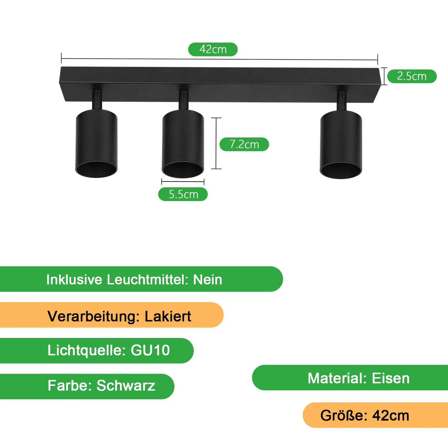 ZMH Deckenleuchte 3 Flammig Deckenlampe Schwarz - Deckenstrahler GU10 Modern Deckenspot K¨¹chelampe Schwenkbar 350¡ã MAX.25W lampe f¨¹r Wohnzimmer Schlafzimmer K¨¹che Flur (ohne Leuchtmittel)