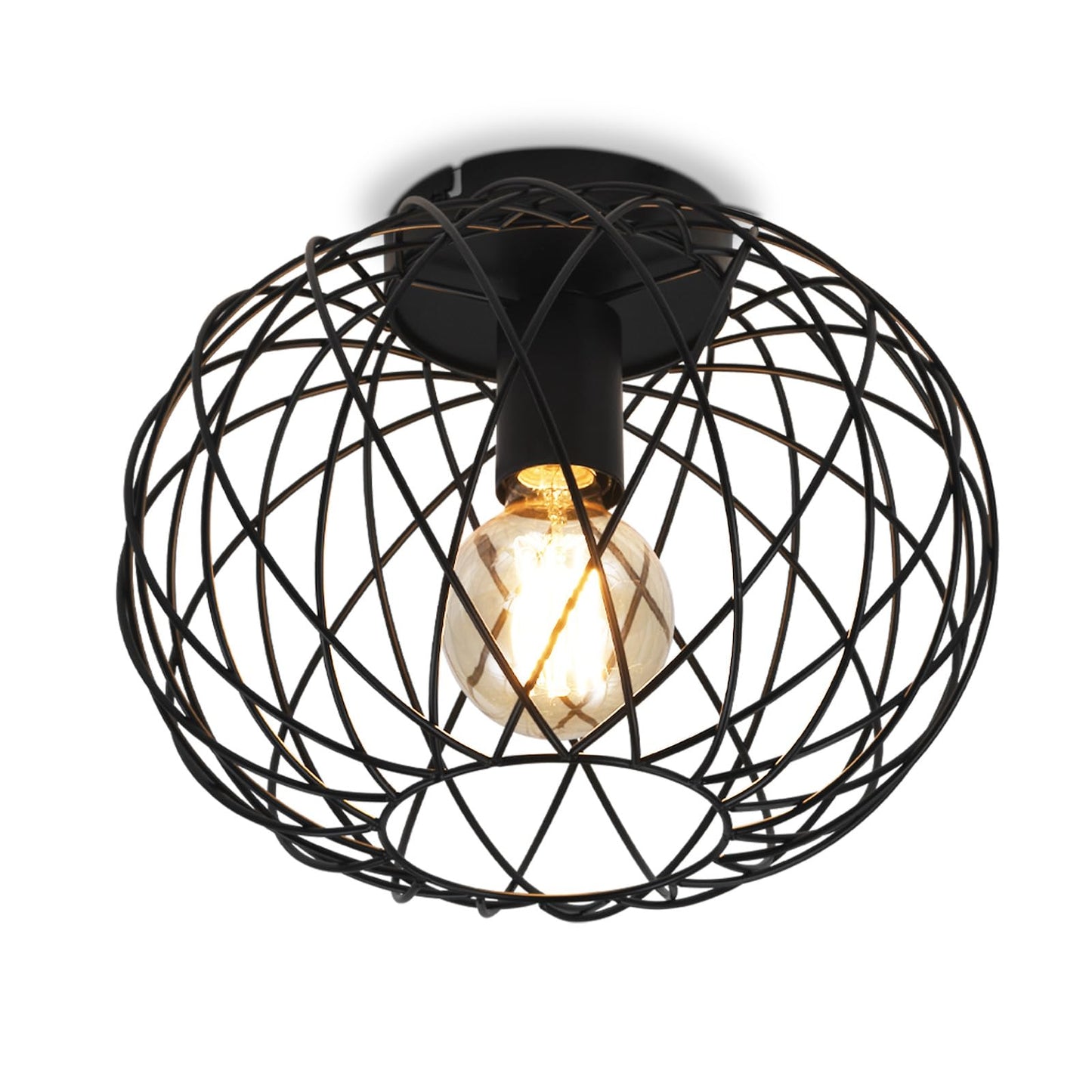 ZMH Deckenleuchte Schwarz Flurlampe Metall - Deckenlampe E27 Retro Runde Vintage Lampenschirm Industrial f¨¹r Gang Korride Wohnzimmer Schlafzimmer K¨¹che (Ohne Leuchtmittel Max.40W) 30CM