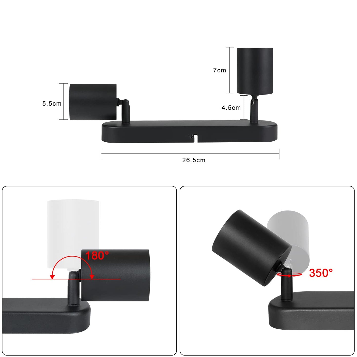 ZMH LED Deckenlampe Deckenstrahler 2 Flammig - Schwarz Deckenleuchte Flur Metall Deckenspots Schwenkbar GU10 Design Strahler 350¡ã Spots f¨¹r Wohnzimmer Schlafzimmer Treppenhaus K¨¹che - Ohne Gl¨¹hbirne