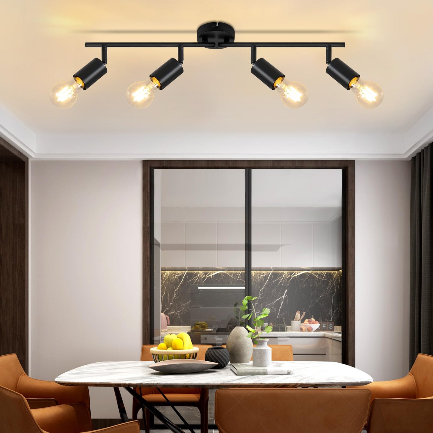 ZMH Deckenleuchte Schwarz Deckenstrahler 4 Flammig - E27 Flur Deckenspot Vintage Deckenlampe Schwenkbar 350¡ã Spots Industrial k¨¹chenlampe f¨¹r K¨¹che Wohnzimmer Schlafzimmer (ohne Leuchtmittel)