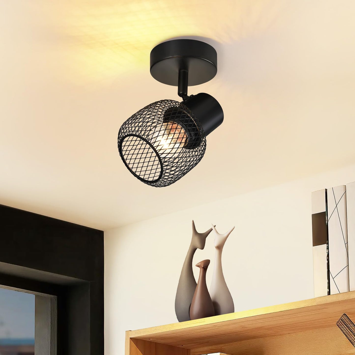 ZMH Deckenstrahler Schwarz 1 Flammig Deckenleuchte - Deckenlampe Metall Flurlampe Vintage Schwenkbar 330¡ãStrahler E27 Innen f¨¹r K¨¹che flur Kinderzimmer Wohnzimmer Schlafzimmer Max.40W