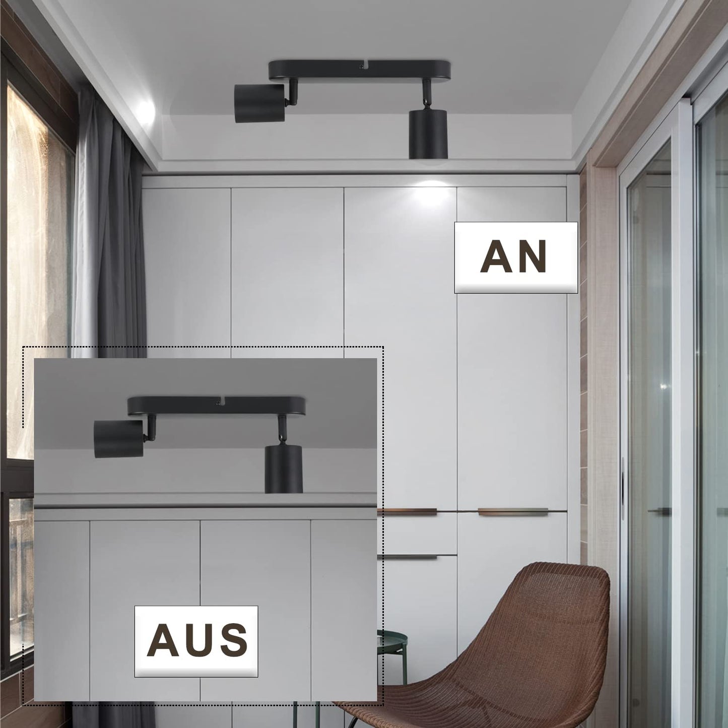 ZMH LED Deckenlampe Deckenstrahler 2 Flammig - Schwarz Deckenleuchte Flur Metall Deckenspots Schwenkbar GU10 Design Strahler 350¡ã Spots f¨¹r Wohnzimmer Schlafzimmer Treppenhaus K¨¹che - Ohne Gl¨¹hbirne