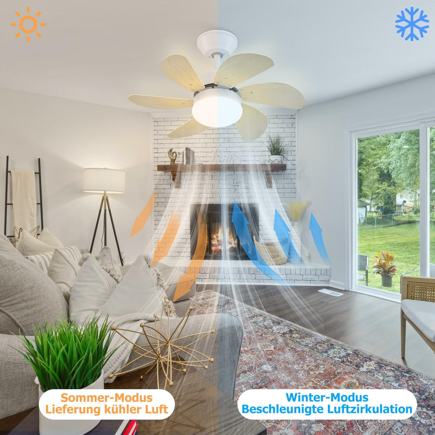 ZMH Deckenventilator Mit Beleuchtung und Fernbedienung Leise - Deckenlampe 6 Fl¨¹geln ?75 cm Ventilator Timing Deckenleuchte Einzelleuchte Fan Sommer-/Winter Schlafzimmer Esszimmer/Holzfarbe