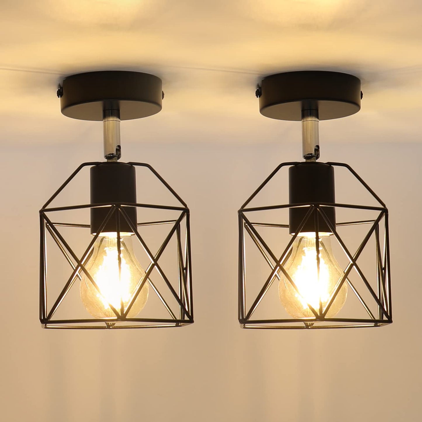 ZMH Deckenlampe 2ER Vintage Deckenleuchte Retro - E27 Flurlampe Retro Schlafzimmerlampe Schwarz Metall Flur Industrial Deckenbeleuchtung f¨¹r Wohnzimmer Treppenhaus Balkon K¨¹che