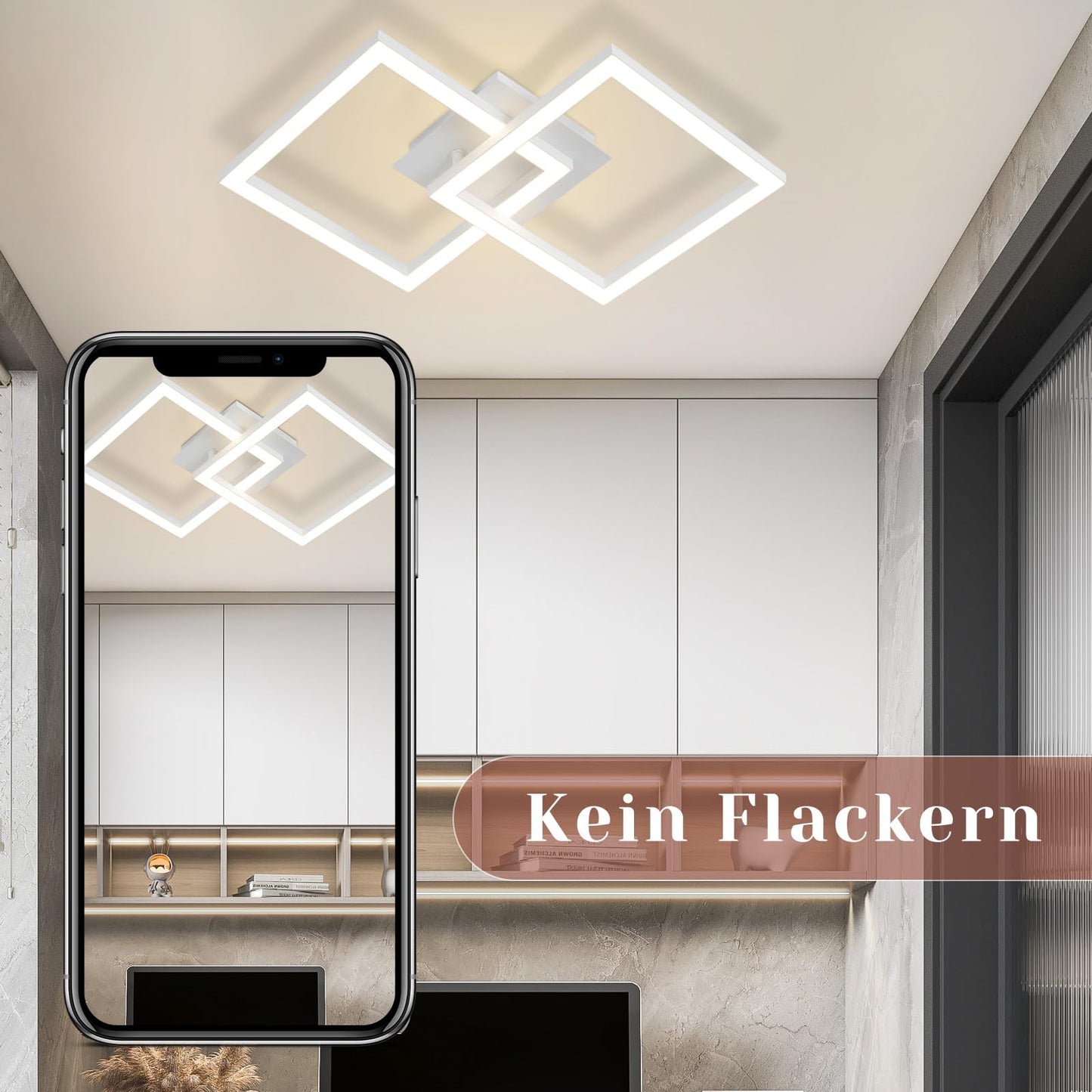 ZMH Deckenlampe LED Deckenleuchte K¨¹che - Modern K¨¹chenlampe 24W Wohnzimmerlampe Design Flurlampe Warmwei? Schlafzimmerlampe Flur Deckenbeleuchtung Eckig Wei? f¨¹r Wohnzimmer Schlafzimmer