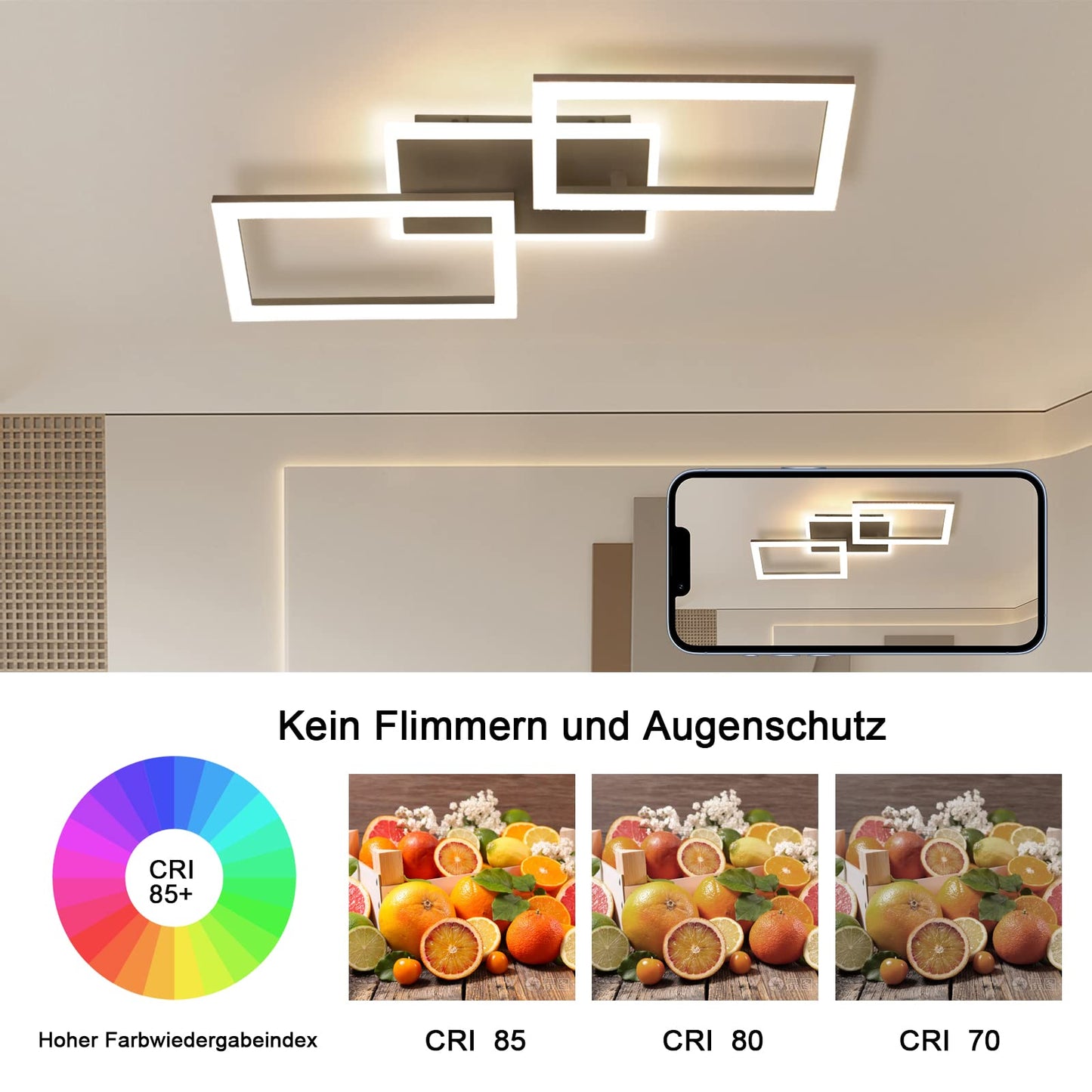 ZMH LED Deckenleuchte Deckenlampe : Schwarz Schlafzimmerlampe 46W Dimmbar Modern Wohnzimmerlampe mit Fernbedienung eckig Deckenbeleuchtung K¨¹chenlampe f¨¹r B¨¹ro Flur