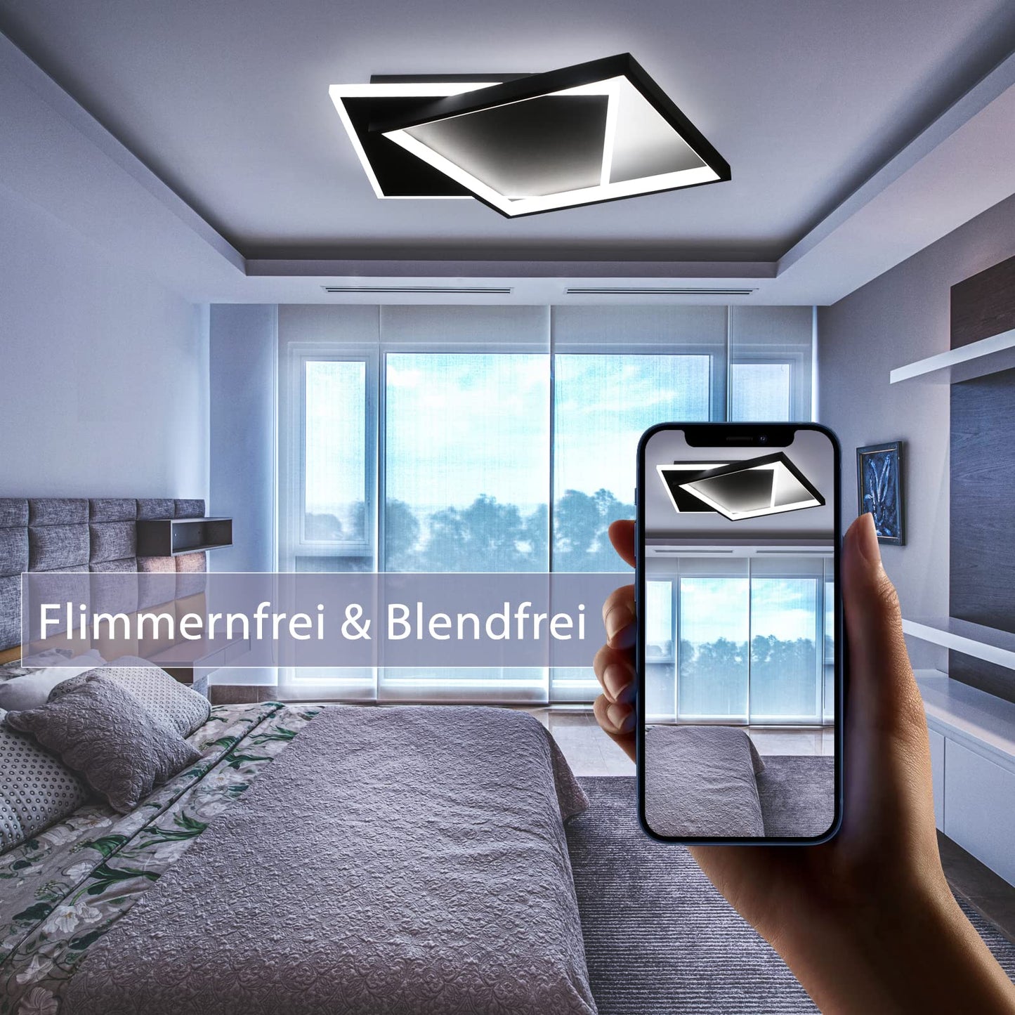 ZMH Deckenlampe LED Deckenleuchte Wohnzimmer: 44W Wohnzimmerlampe Schwarz Schlafzimmerlampe dimmbar mit Fernbedienung Modern Design K¨¹chenlampe Deckenbeleuchtung aus Metall f¨¹r Esszimmer B¨¹ro