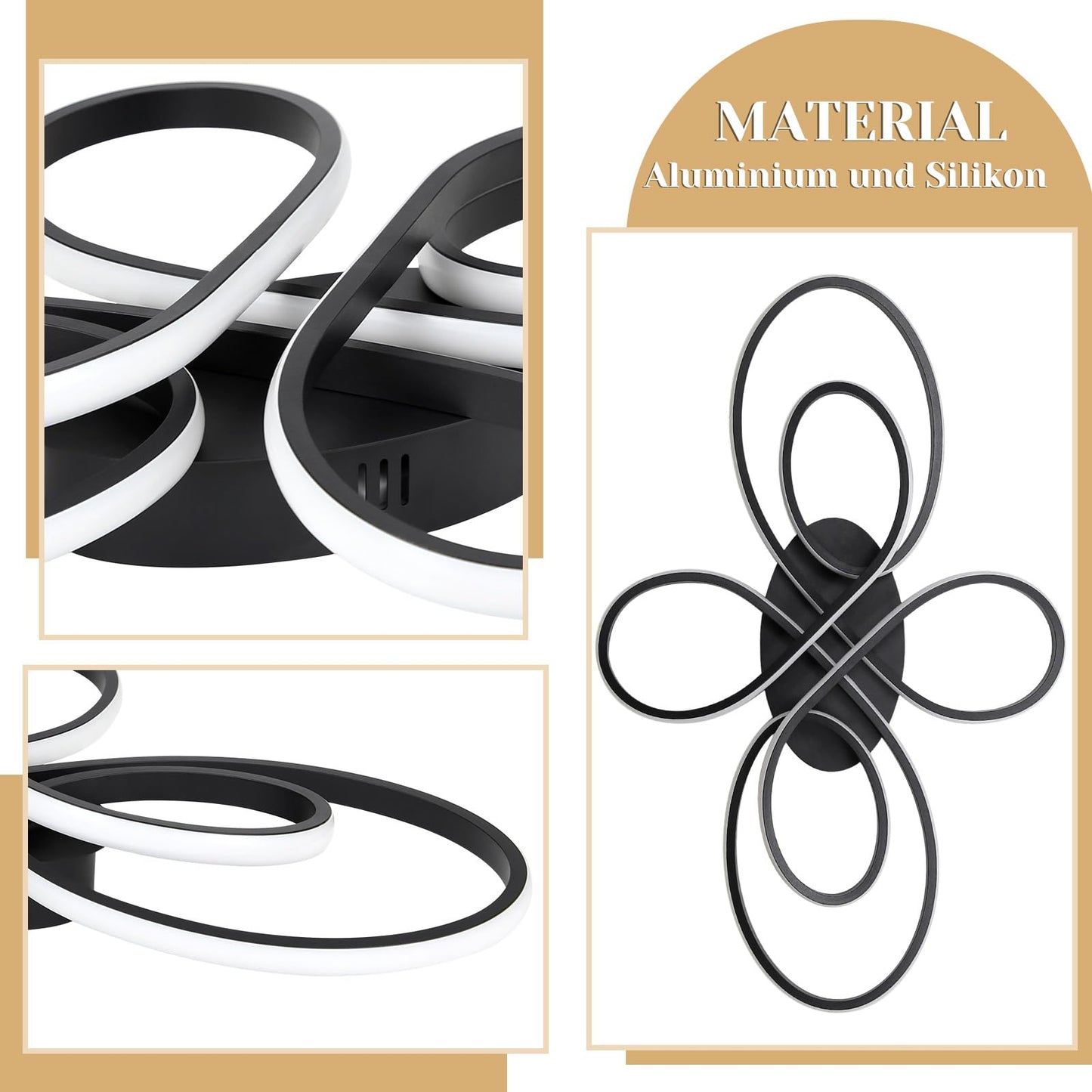 ZMH Deckenlampe LED Deckenleuchte Dimmbar - Wohnzimmerlampe Gro? 100cm Wohnzimmer 90W Modern Schwarz Schlafzimmerlampe mit Fernbedienung Design Deckenbeleuchtung f¨¹r Esszimmer B¨¹ro K¨¹che