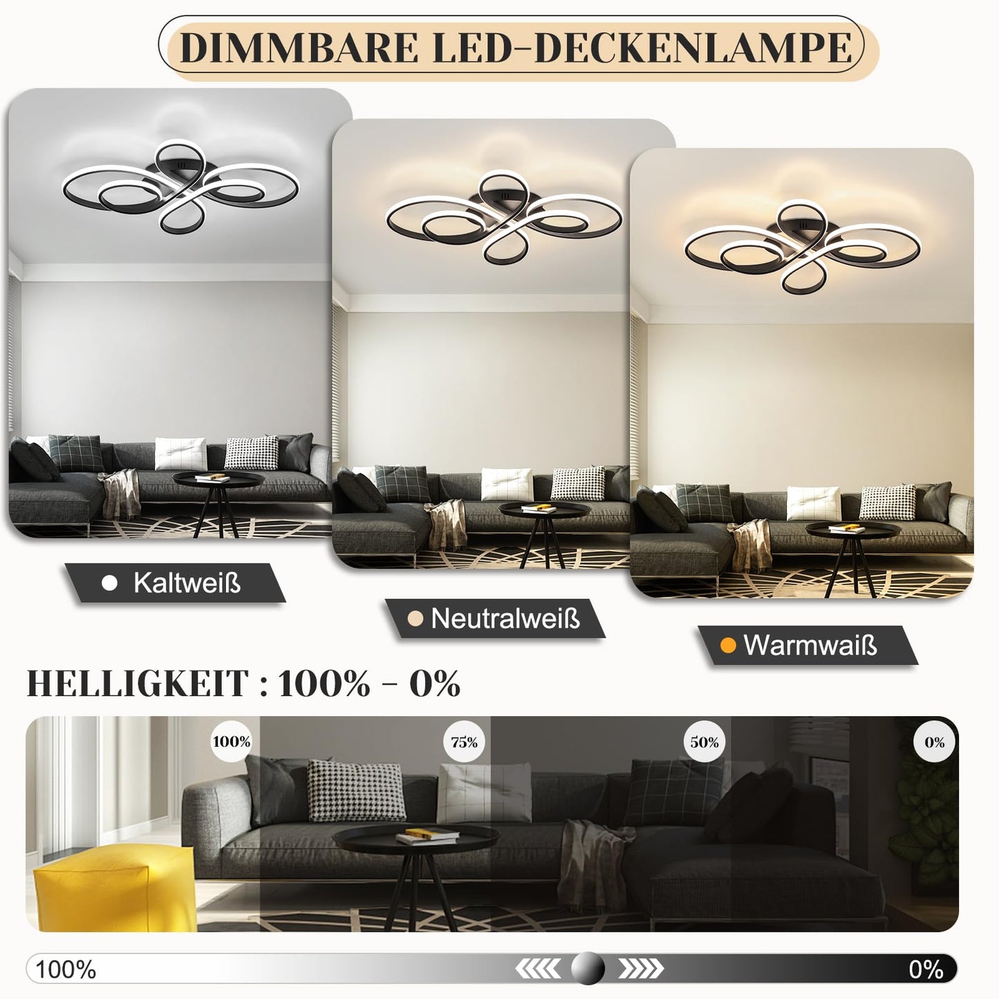 ZMH Deckenlampe LED Deckenleuchte Schwarz - Dimmbar Wohnzimmerlampe 80cm Wohnzimmer 78W Modern Schlafzimmerlampe Schlafzimmer mit Fernbedienung Design Deckenbeleuchtung Gro? f¨¹r Esszimmer B¨¹ro K¨¹che