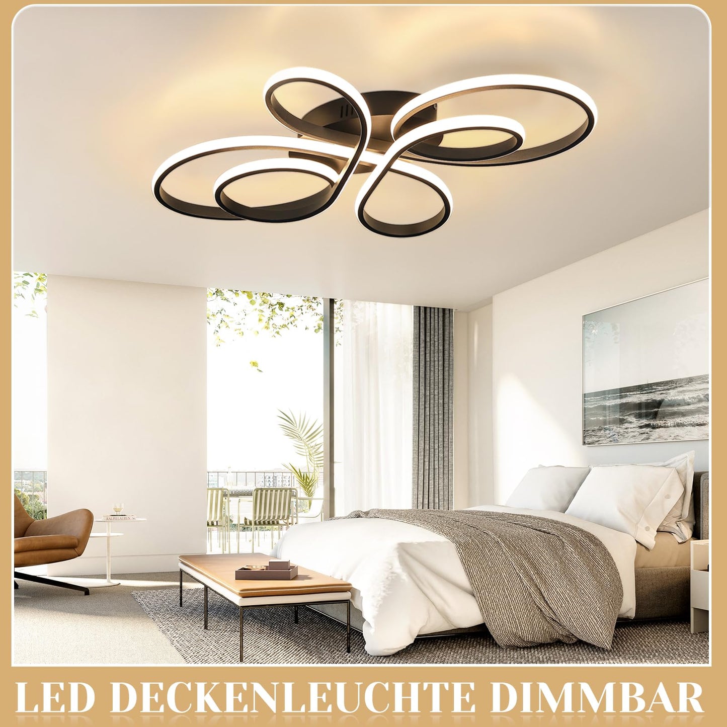 ZMH Deckenlampe LED Deckenleuchte Dimmbar - Wohnzimmerlampe Gro? 100cm Wohnzimmer 90W Modern Schwarz Schlafzimmerlampe mit Fernbedienung Design Deckenbeleuchtung f¨¹r Esszimmer B¨¹ro K¨¹che