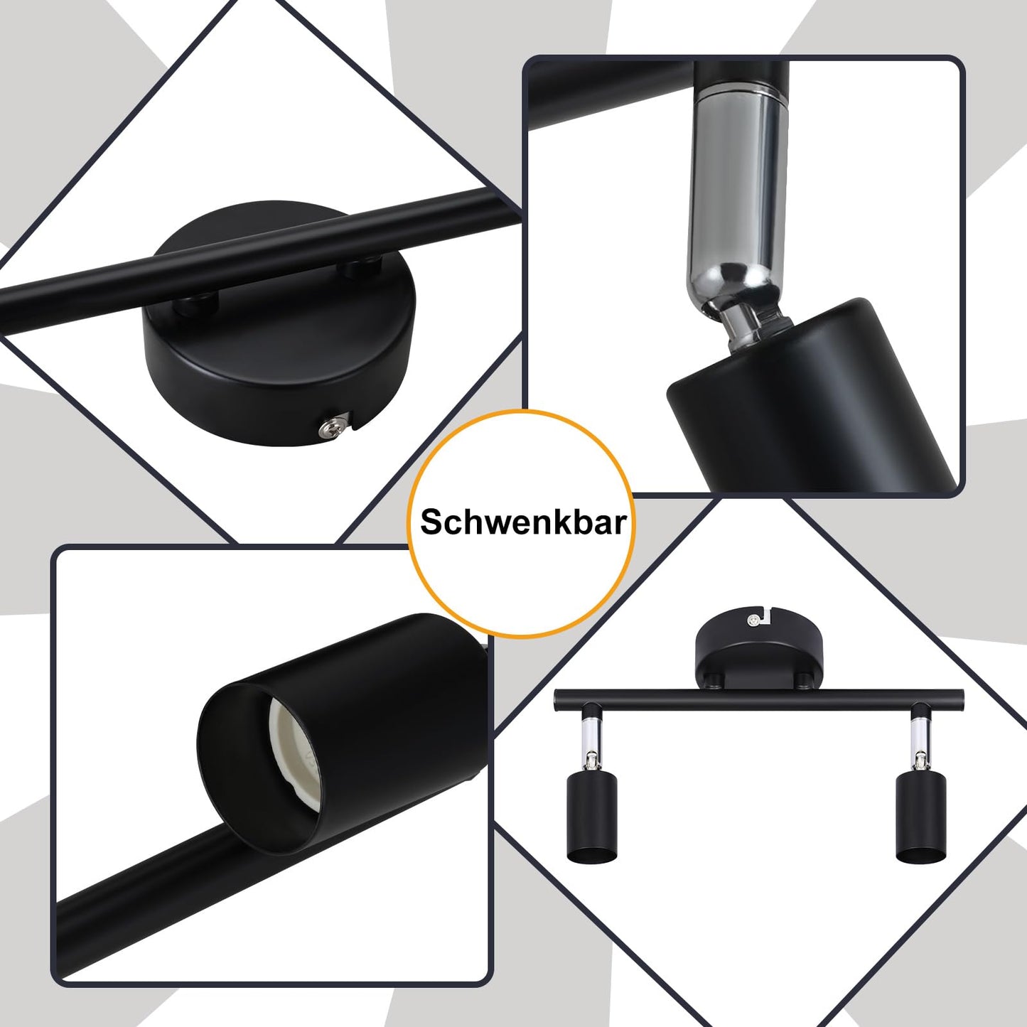ZMH Deckenleuchte 2 Flammig Schwarz Deckenspot - Deckenstrahler LED Schwenkbar 330¡ã GU10 Strahlar Ceiling Deckenlampe Schlafzimmer Wandstrahler f¨¹r Flur Schlafzimmer Korrid Wohnzimmer