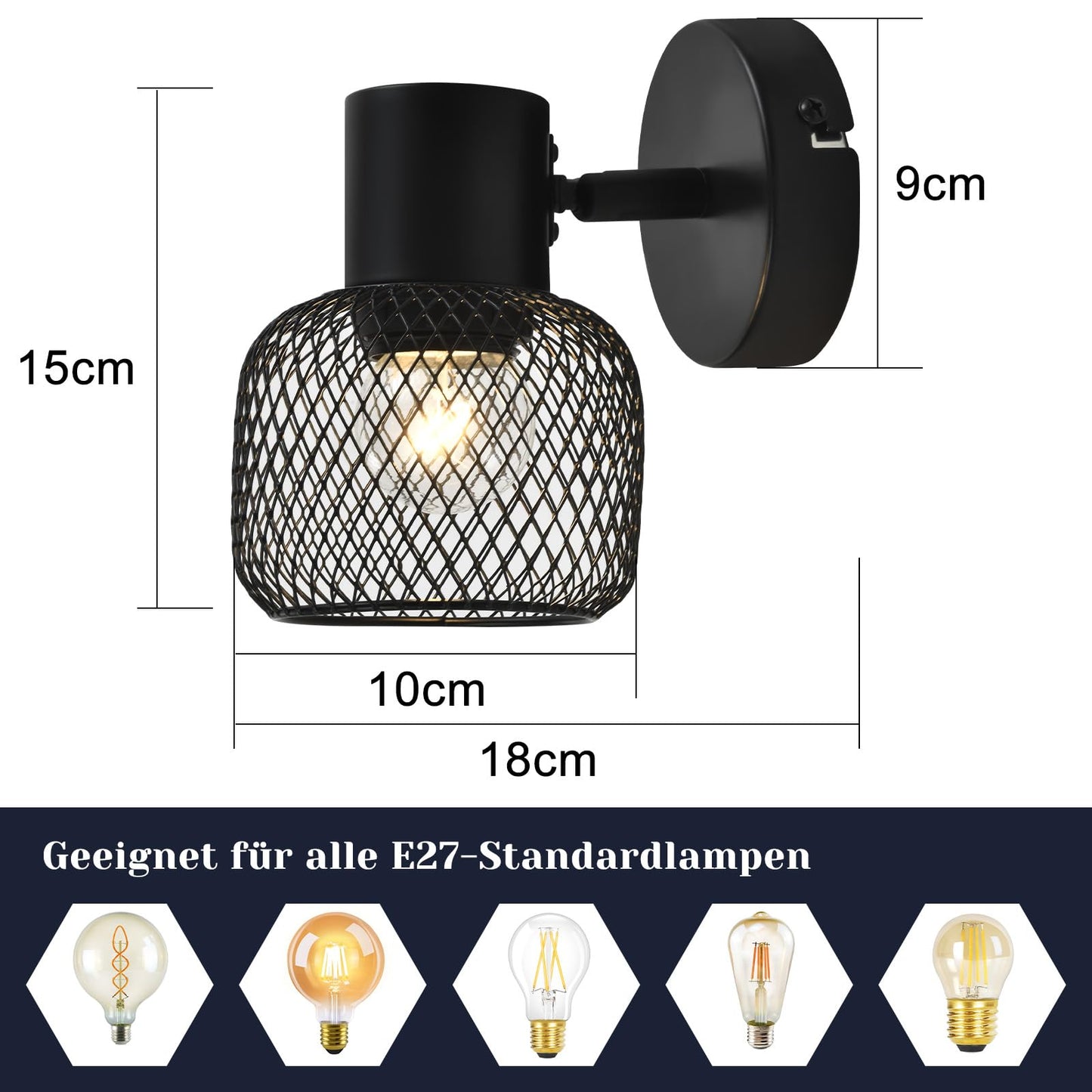 ZMH Deckenstrahler Schwarz 1 Flammig Deckenleuchte - Deckenlampe Metall Flurlampe Vintage Schwenkbar 330¡ãStrahler E27 Innen f¨¹r K¨¹che flur Kinderzimmer Wohnzimmer Schlafzimmer Max.40W