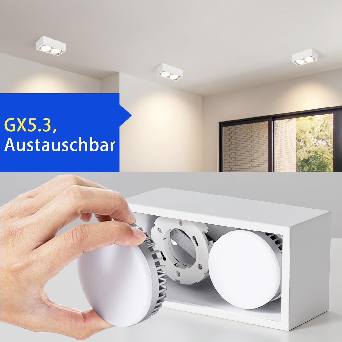 ZMH Aufbauspot LED Deckenspots - Aufbaustrahler Wei? Deckenstrahler mit 2 Flammig GX53 Schwenkbar Modern Eckig Spots Aufputz Deckenleuchte 2x5W Warmwei? Aufbauleuchte f¨¹r K¨¹che Wohnzimmer