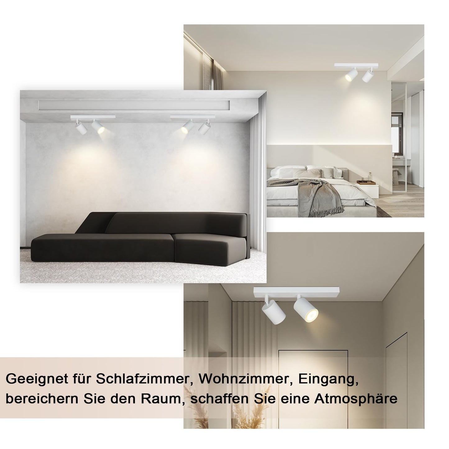 ZMH Deckenlampe 2 Flammig Deckenstrahler Weiss - Flur Deckenleuchte GU10 Modern Deckenspot Schwenkbar 350¡ã MAX.25W Wandstrahler lampe f¨¹r Wohnzimmer Schlafzimmer K¨¹che (ohne Leuchtmittel)