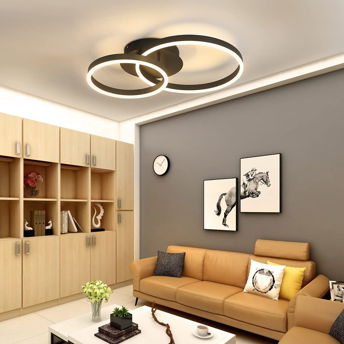 ZMH LED Deckenlampe Dimmbar Deckenleuchte Wohnzimmer Schwarz Wohnzimmerlampe Modern Schlafzimmerlampe 46W 2-Ringen f¨¹r Schlafzimmer Arbeitszimmer B¨¹ro K¨¹chen Hotel Restaurant Esszimmer- 59*40*12CM