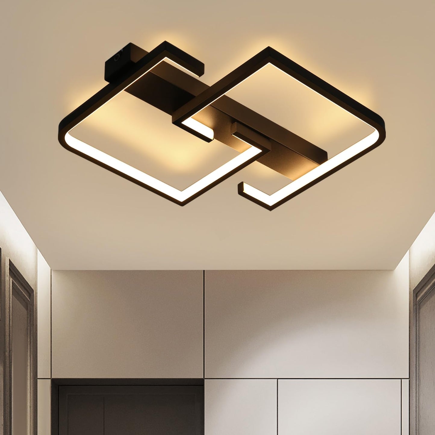 ZMH Deckenleuchte LED Deckenlampe Schwarz Klein Flurlampe 19W 30CM K¨¹chenlampe Modern Warmwei? 3000K Geometrie Design Schlafzimmerlampe f¨¹r Flur Schlafzimmer K¨¹che Wohnzimmer Studio