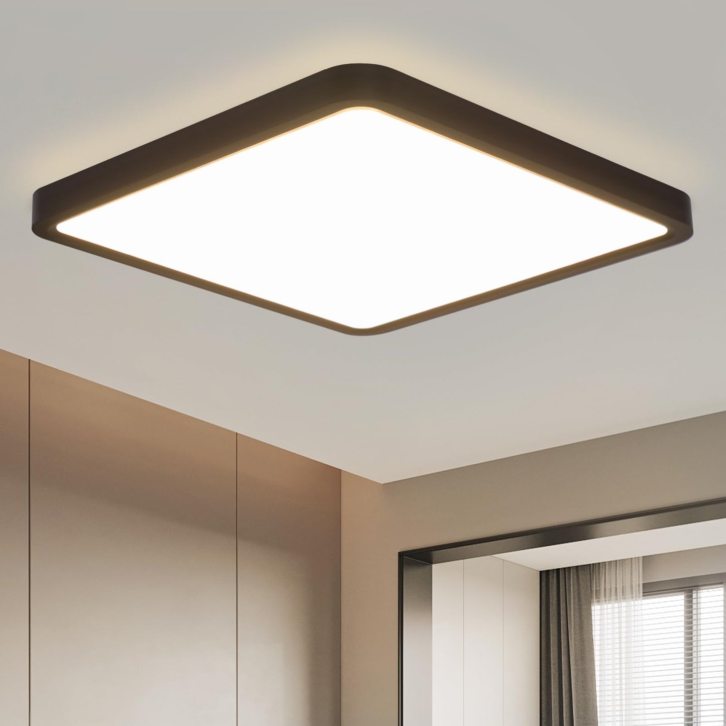 ZMH Deckenlampe LED Deckenleuchte Flach - Schlafzimmerlampe Schwarz Badezimmerlampe 23CM Deckenbeleuchtung Schlafzimmer 18W K¨¹chenlampe Eckig Badlampe Decke Flurlampe 4000K f¨¹r Bad K¨¹che Flur