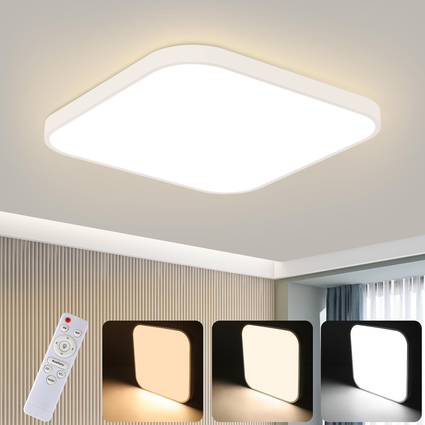 ZMH Deckenlampe LED Deckenleuchte Schlafzimmer - Schlafzimmerlampe Flach 27cm K¨¹chenlampe Dimmbar mit Fernbedienung Badezimmer Deckenbeleuchtung Eckig Badlampe IP44 Flurlampe 15W f¨¹r K¨¹che Flur Bad