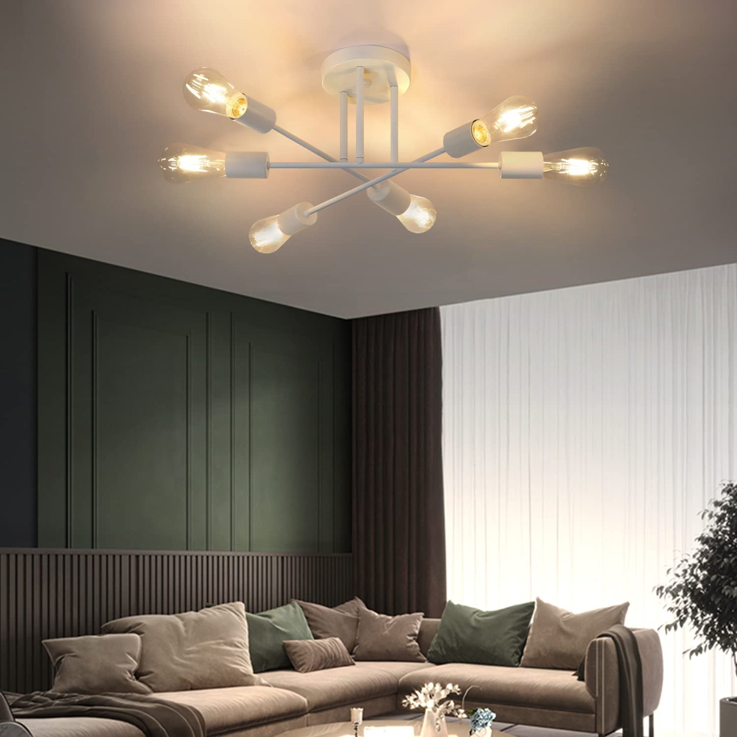 ZMH Deckenlampe Vintage Deckenleuchte Wohnzimmer E27 Retro Schlafzimmerlampe 6 Flammig Kronleuchter Wei? Esstischlampe Industriell Rustikal Stil Beleuchtung (ohne Leuchtmittel)