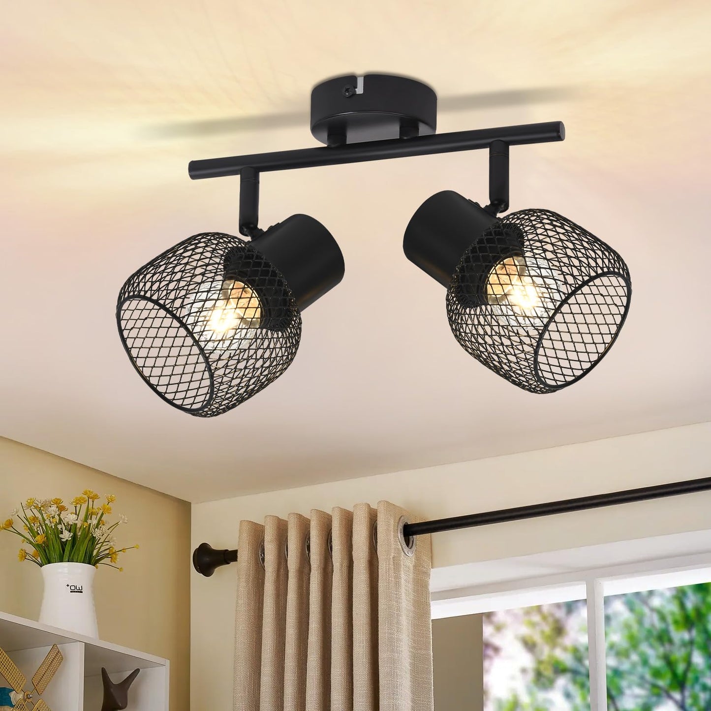 ZMH Deckenleuchte Vintage Deckenstrahler 2 Flammig - Deckenlampe Schwarz Metall LED Drehbar 330¡ãStrahler Innen f¨¹r Flurlampe Wohnzimmer flur Schlafzimmer K¨¹che E27 Max.25W Ohne Leuchtmittel