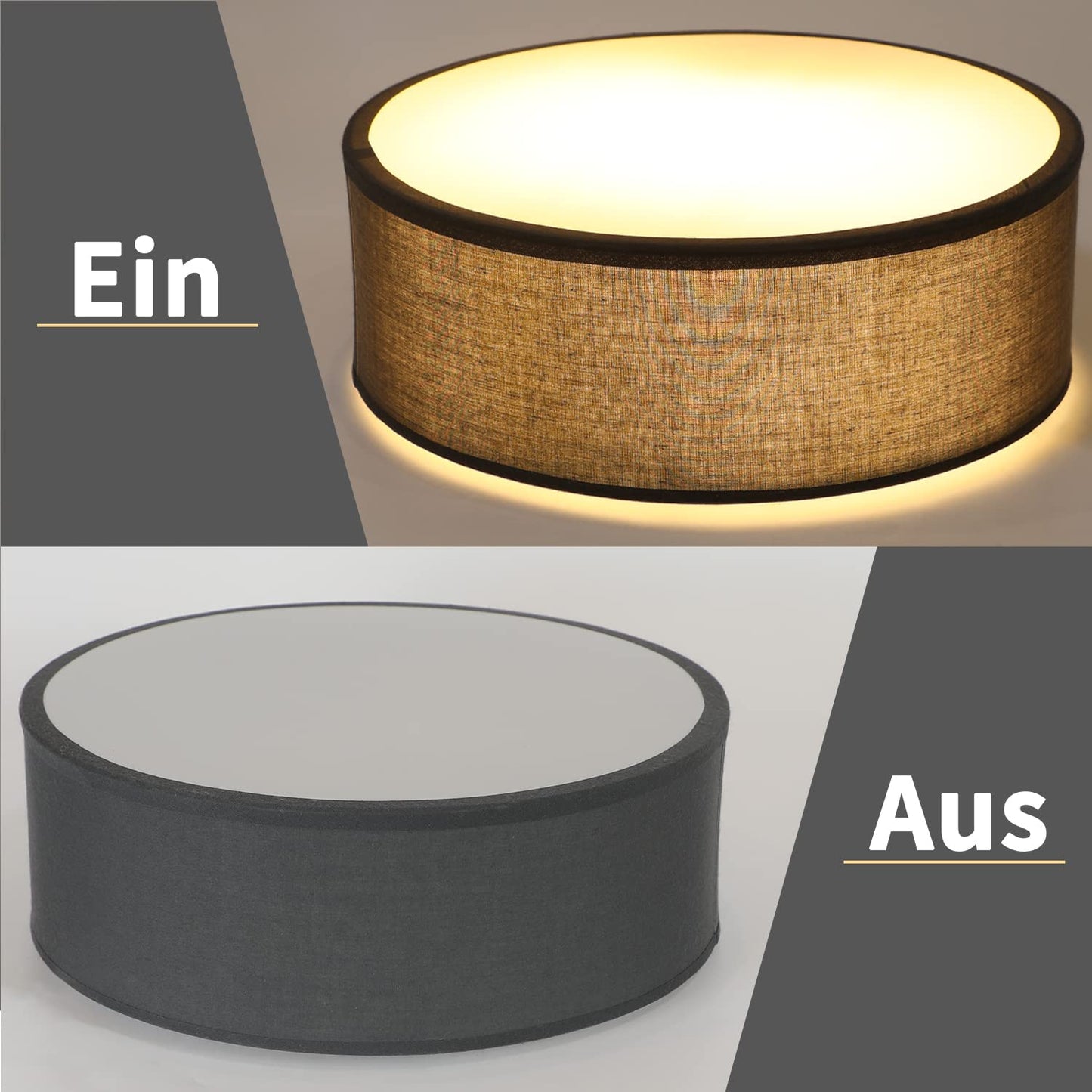 ZMH Deckenlampe Rund Deckenleuchte Schlafzimmer - Grau Stoff Wohnzimmerlampe 2 Flammig E27 Schlafzimmerlampe Modern K¨¹chenlampe mit Stoffschirm Flurlampe f¨¹r Wohnzimmer K¨¹che Flur ?38CM