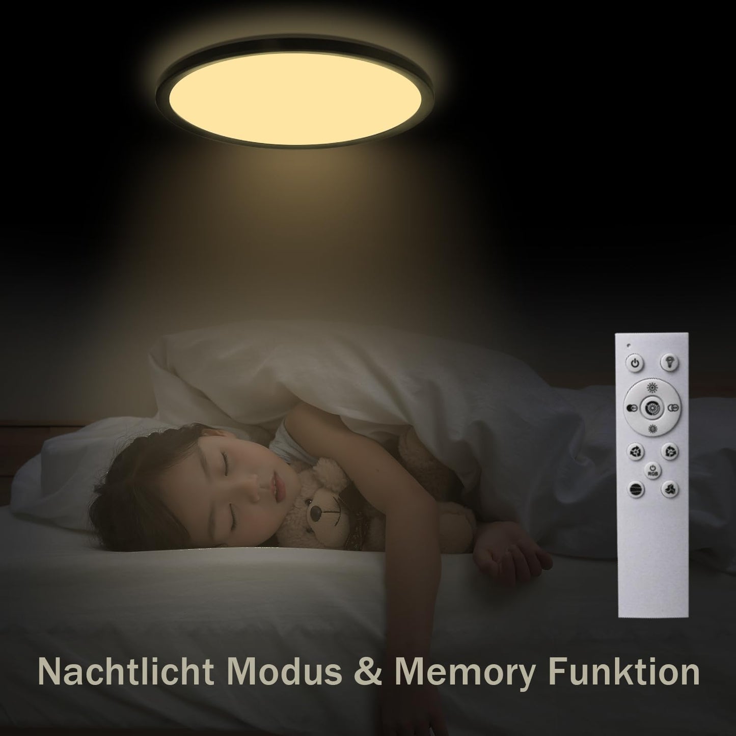 ZMH LED Deckenleuchte Flach Farbwechsel - 28W RGB Dimmbar Deckenlampe Fernbedienung Schwarz Rund Hintergrundbeleuchtung ?30CM f¨¹r Schlafzimmer Badezimmer K¨¹che Flur, 3000K-6500K
