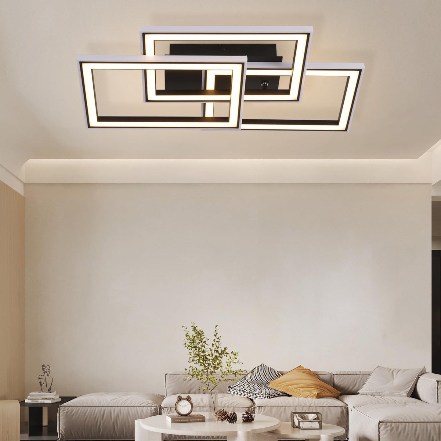 ZMH Deckenlampe LED Deckenleuchte Wohnzimmer - 45W Wohnzimmerlampe Schwarz Modern Schlafzimmerlampe Dimmbar mit Fernbedienung RGB Farbwechsel Schlafzimmer Deckenbeleuchtung Geometrisch f¨¹r K¨¹che