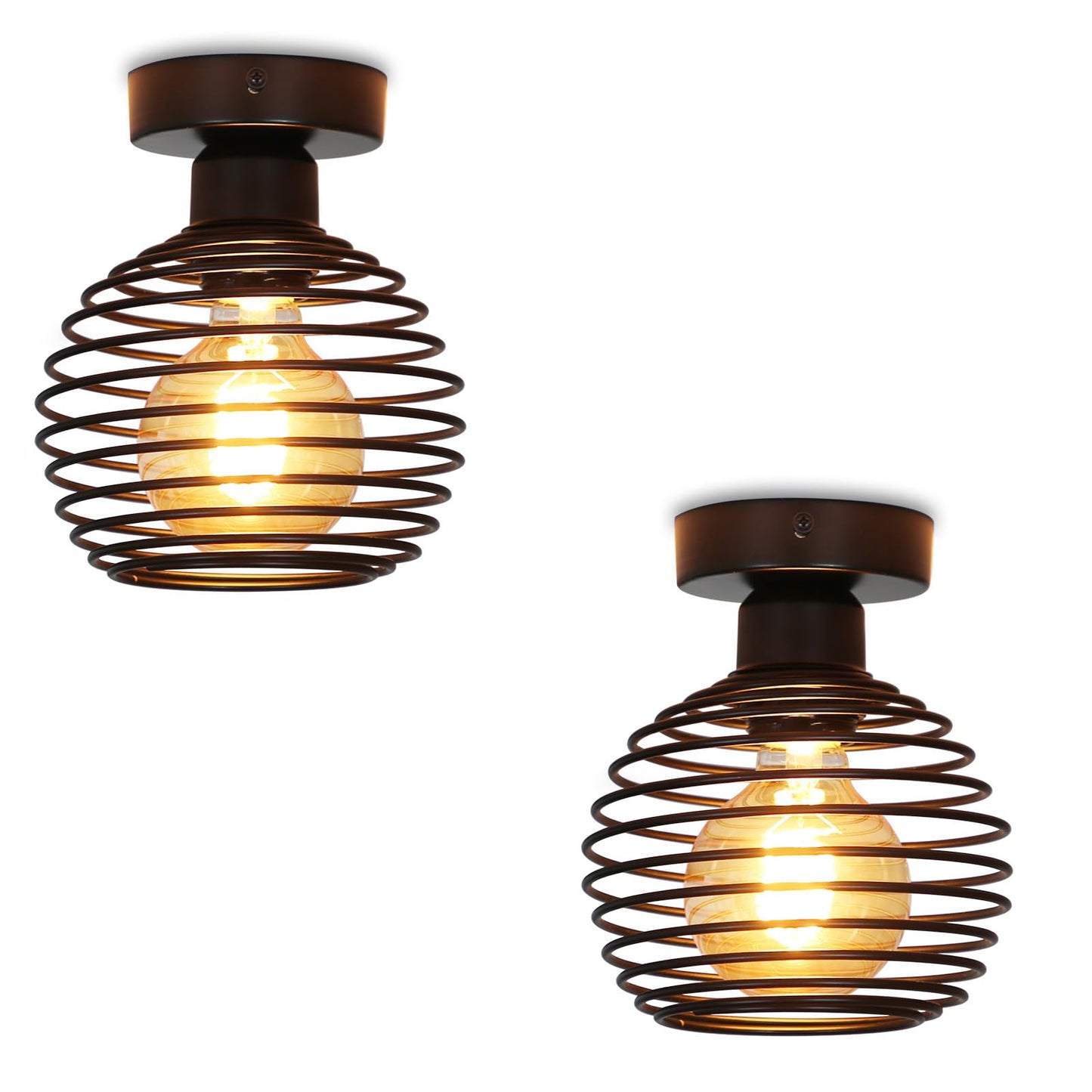 ZMH Deckenlampe Vintage Deckenleuchte Flur - 2ER Retro Flurlampe Industrial Schlafzimmerlampe Schwarz Metall Lampenschirm K¨¹chenlampe E27 Fassung max.40W Deckenbeleuchtung f¨¹r Gang Schlafzimmer K¨¹che