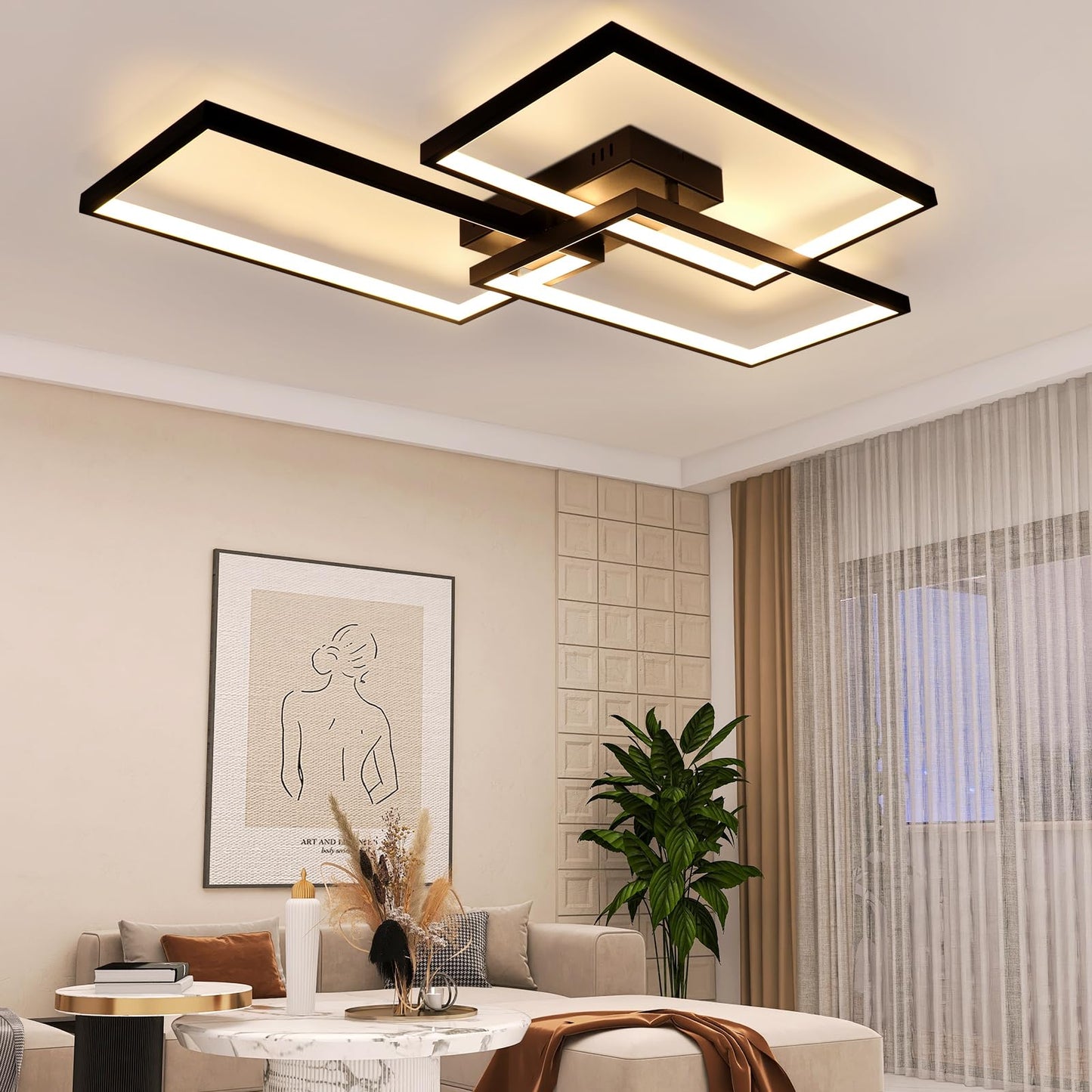 ZMH LED Deckenleuchte Wohnzimmer Deckenlampe - Schwarz 80CM 72W Modern Wohnzimmerlampe Dimmbar mit Fernbedienung Schlafzimmerlampe Rechteck Metall-Design f¨¹r Schlafzimmer Kinderzimmer k¨¹chen