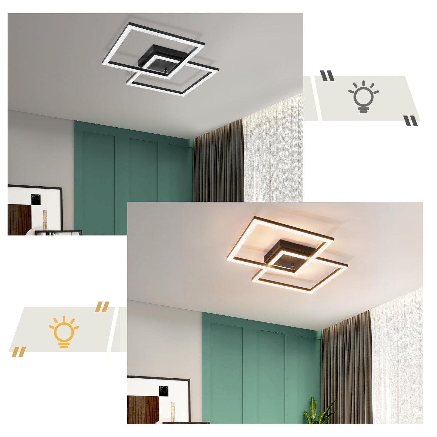 ZMH LED Deckenlampe Wohnzimmer Deckenleuchte - Schwarz 3000K Warmwei? Wohnzimmerlampe Modern Kristall Schlafzimmerlampe 24W Deckenbeleuchtung f¨¹r K¨¹che Schlafzimmer Flur