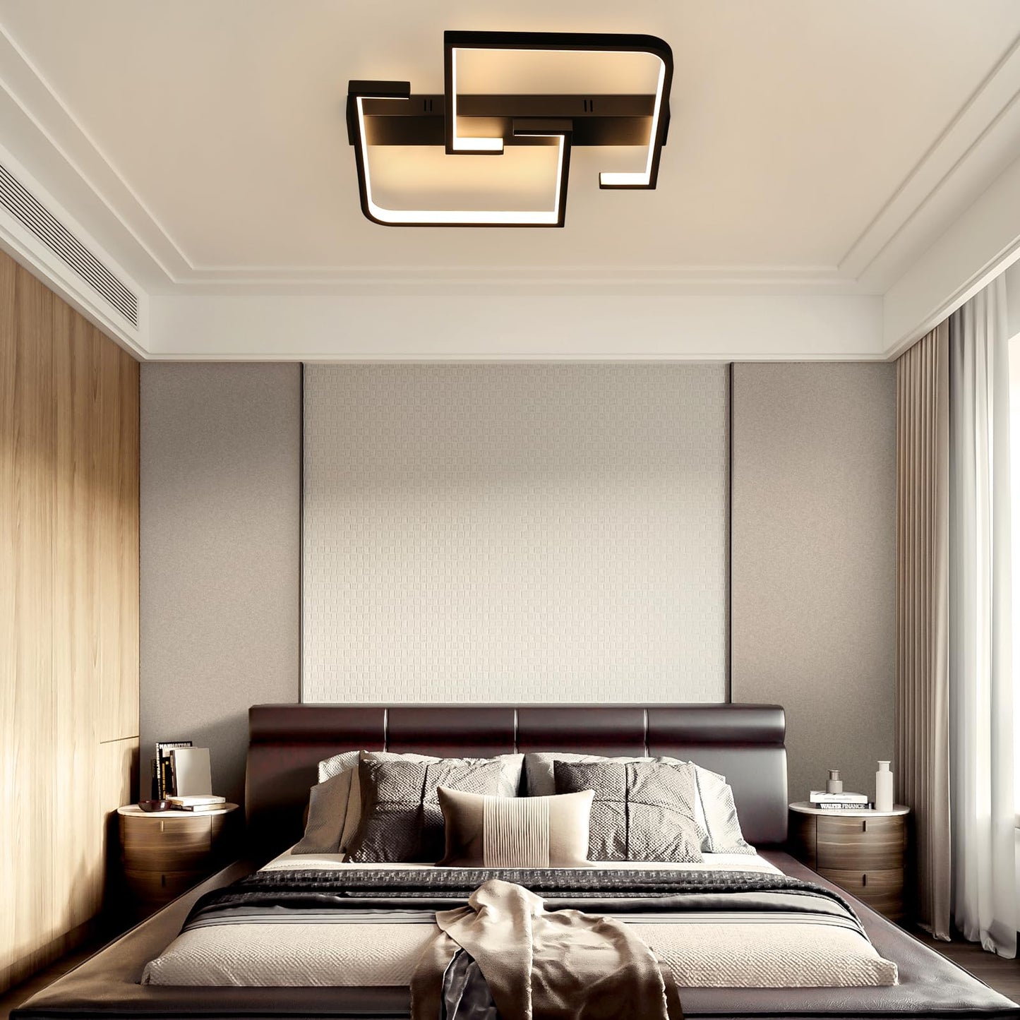 ZMH Deckenlampe LED Deckenleuchte Wohnzimmer Dimmbar mit Fernbedienung 45W 60CM Schwarz Wohnzimmerlampe aus Metall Modern Design Schlafzimmerlampe f¨¹r Schlafzimmer Esszimmer K¨¹chen Arbeitszimmer