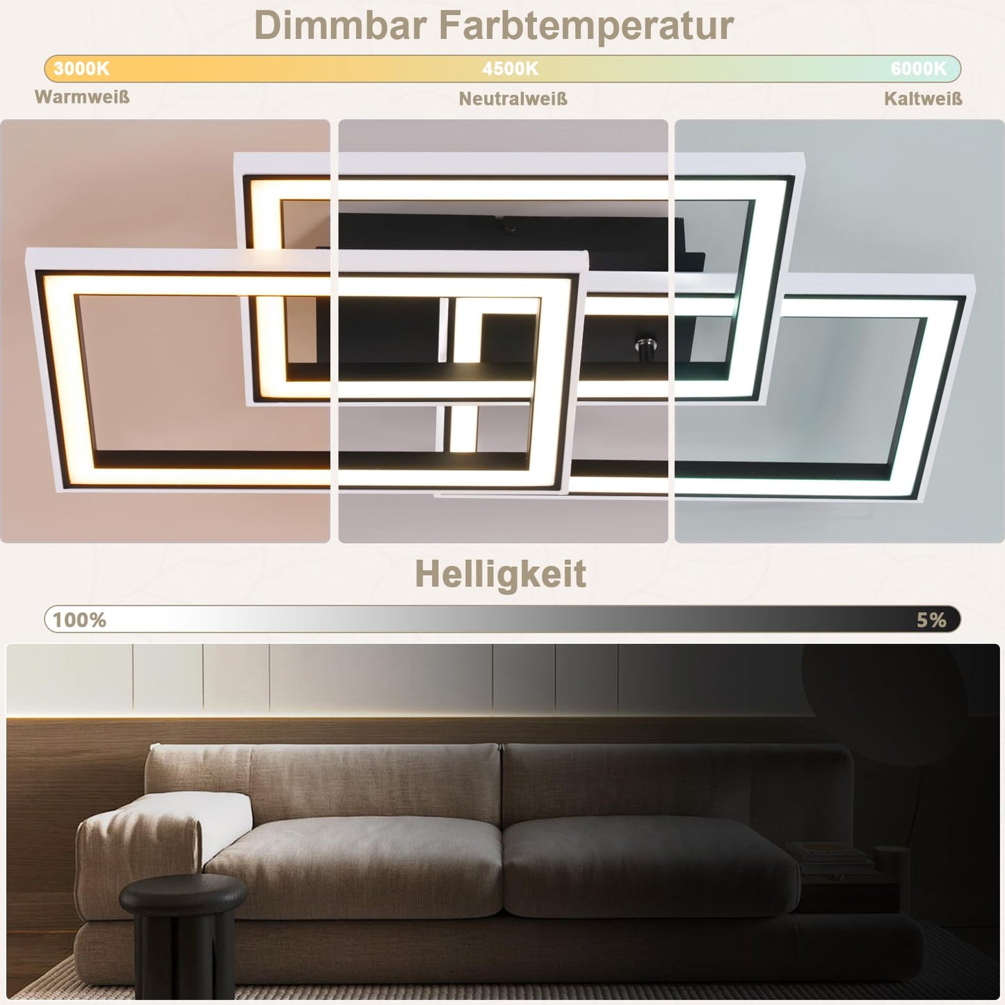 ZMH Deckenlampe LED Deckenleuchte Wohnzimmer - 45W Wohnzimmerlampe Schwarz Modern Schlafzimmerlampe Dimmbar mit Fernbedienung RGB Farbwechsel Schlafzimmer Deckenbeleuchtung Geometrisch f¨¹r K¨¹che