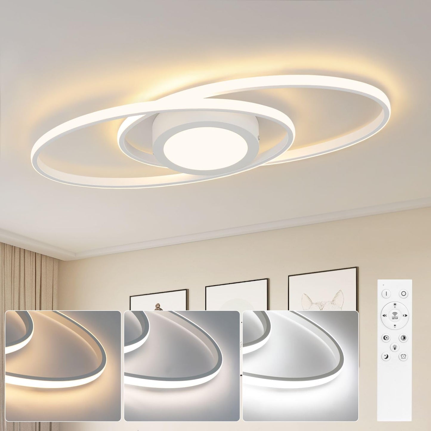 ZMH LED Deckenleuchte Flach Wohnzimmer - Wohnzimmerlampe 48W Dimmbar Deckenlampe Metall Schlafzimmerlampe Wei? mit Fernbedienung 3000K-6500K Modern f¨¹r Schlafzimmer Kinderzimmer B¨¹ro Balkon
