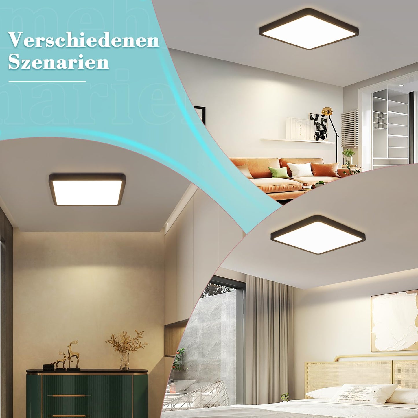 ZMH Deckenlampe LED Deckenleuchte Flach - Schlafzimmerlampe Schwarz Badezimmerlampe 23CM Deckenbeleuchtung Schlafzimmer 18W K¨¹chenlampe Eckig Badlampe Decke Flurlampe 4000K f¨¹r Bad K¨¹che Flur