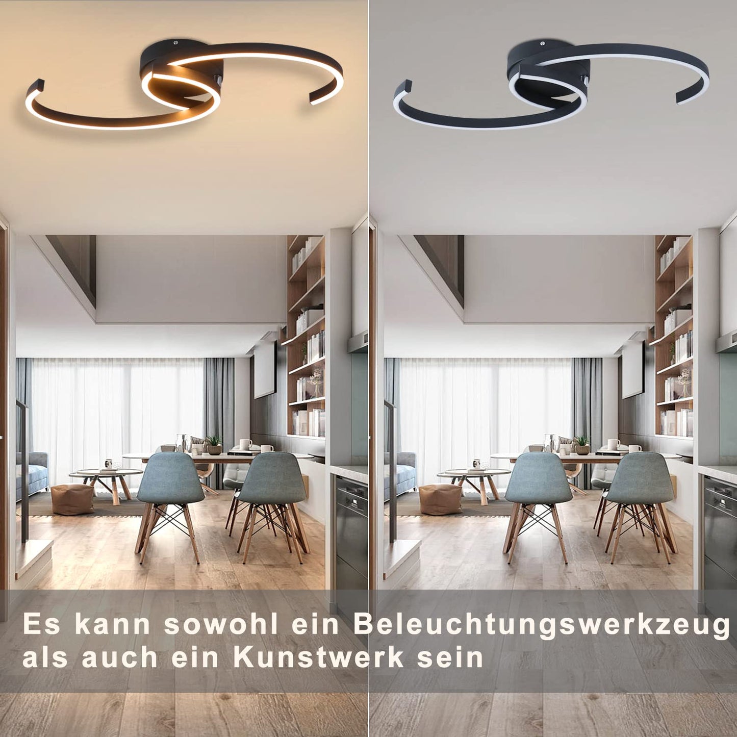 ZMH Deckenlampe LED Deckenleuchte Wohnzimmer - Wohnzimmerlampe Modern 60CM Schlafzimmerlampe Schwarz 24W Schlafzimmer Deckenbeleuchtung Flurlampe Warmwei? f¨¹r Schlafzimmer K¨¹che Flur Esszimmer