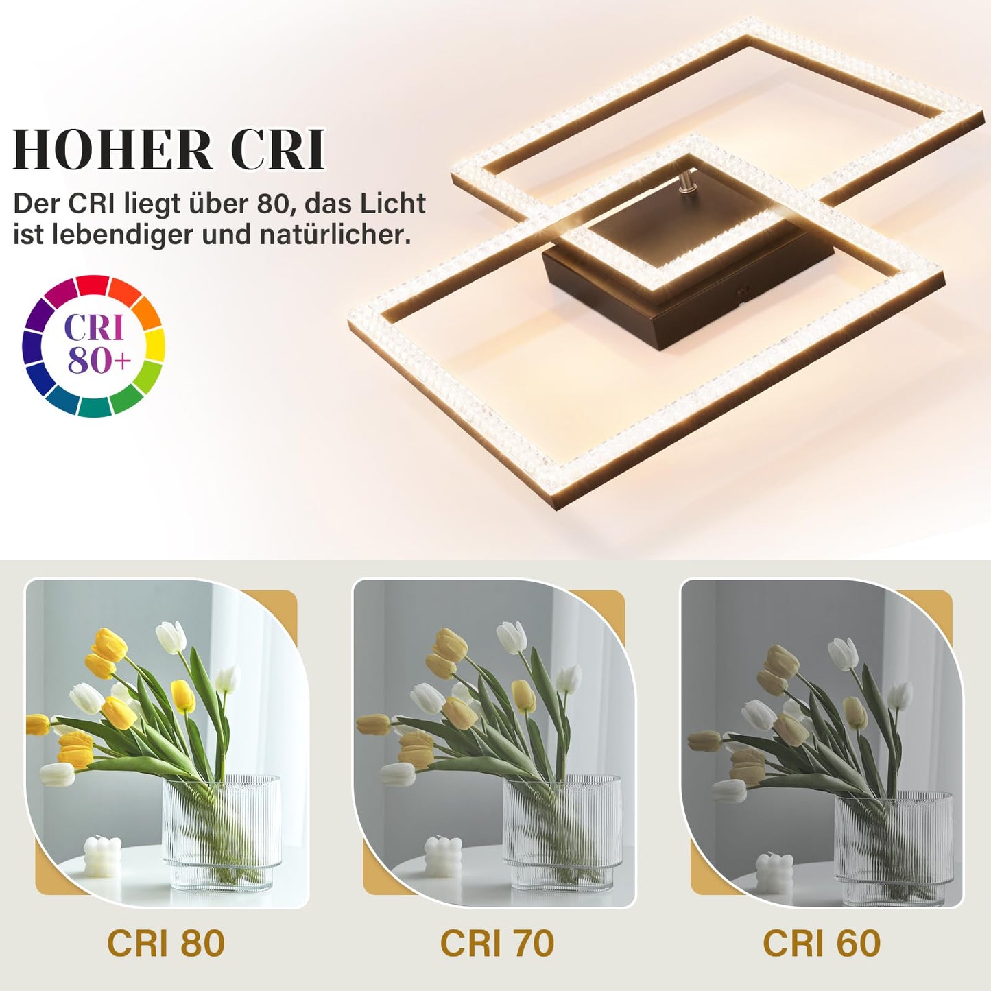ZMH LED Deckenlampe Wohnzimmer Deckenleuchte - Schwarz 3000K Warmwei? Wohnzimmerlampe Modern Kristall Schlafzimmerlampe 24W Deckenbeleuchtung f¨¹r K¨¹che Schlafzimmer Flur