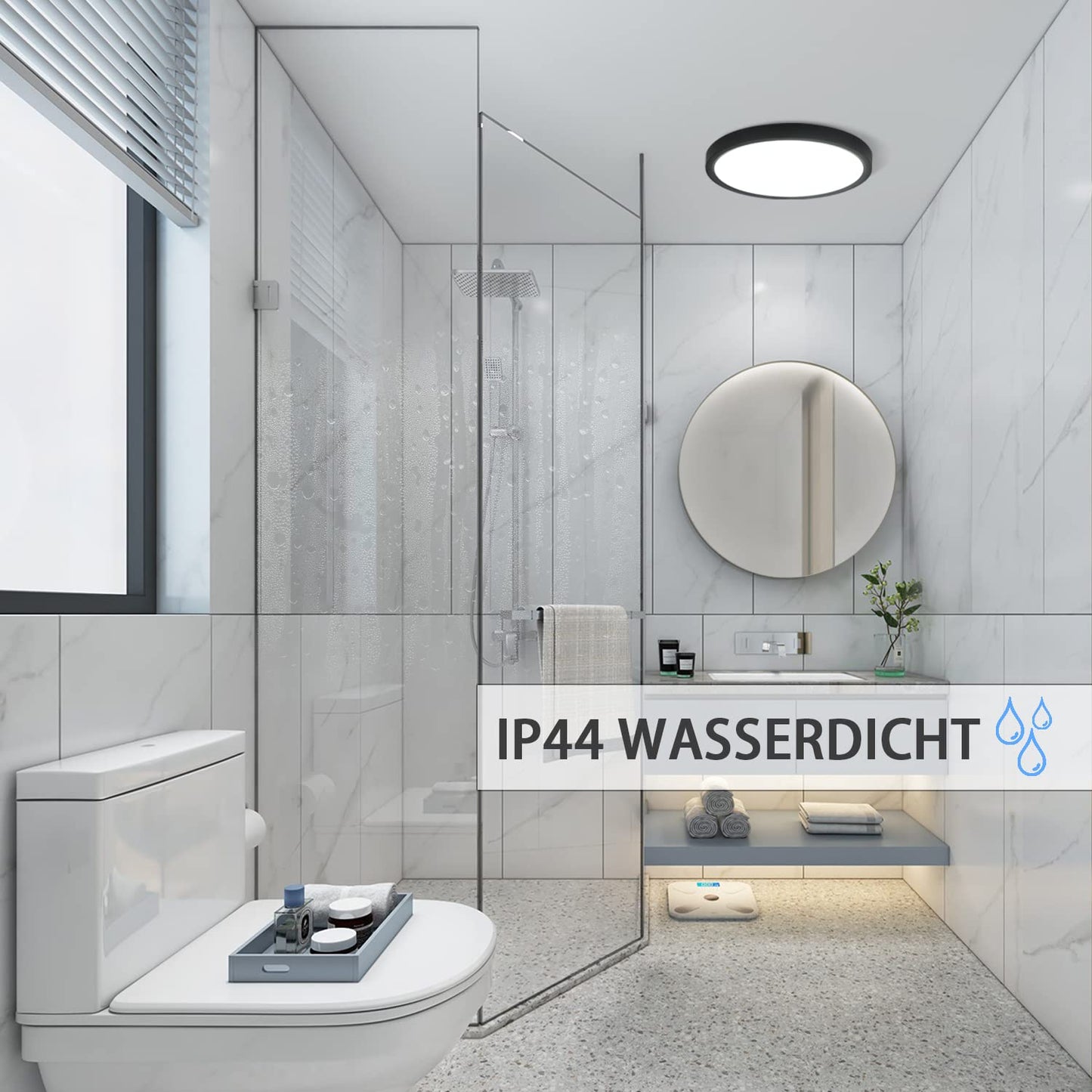 ZMH Deckenlampe LED Deckenleuchte Flach - 3ER Badezimmerlampe Schwarz ?22cm Badezimmer Deckenbeleuchtung 15W Schlafzimmerlampe IP44 Wasserdicht Badlampe Rund K¨¹chenlampe Kaltwei? f¨¹r Bad Schlafzimmer