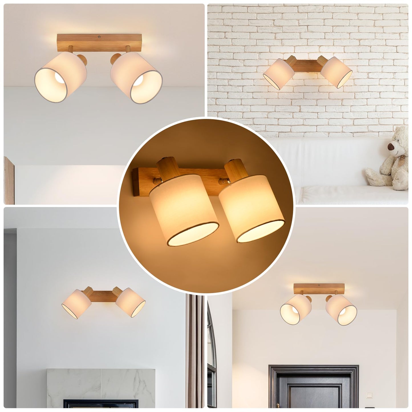 ZMH Deckenleuchte 2 Flammig Deckenlampe Flur - Deckenstrahler Vintage Holz Deckenspot Wandstrahler Schwenkbar 350¡ã E14 MAX.25W lampe f¨¹r Wohnzimmer Schlafzimmer K¨¹che (ohne Leuchtmittel)