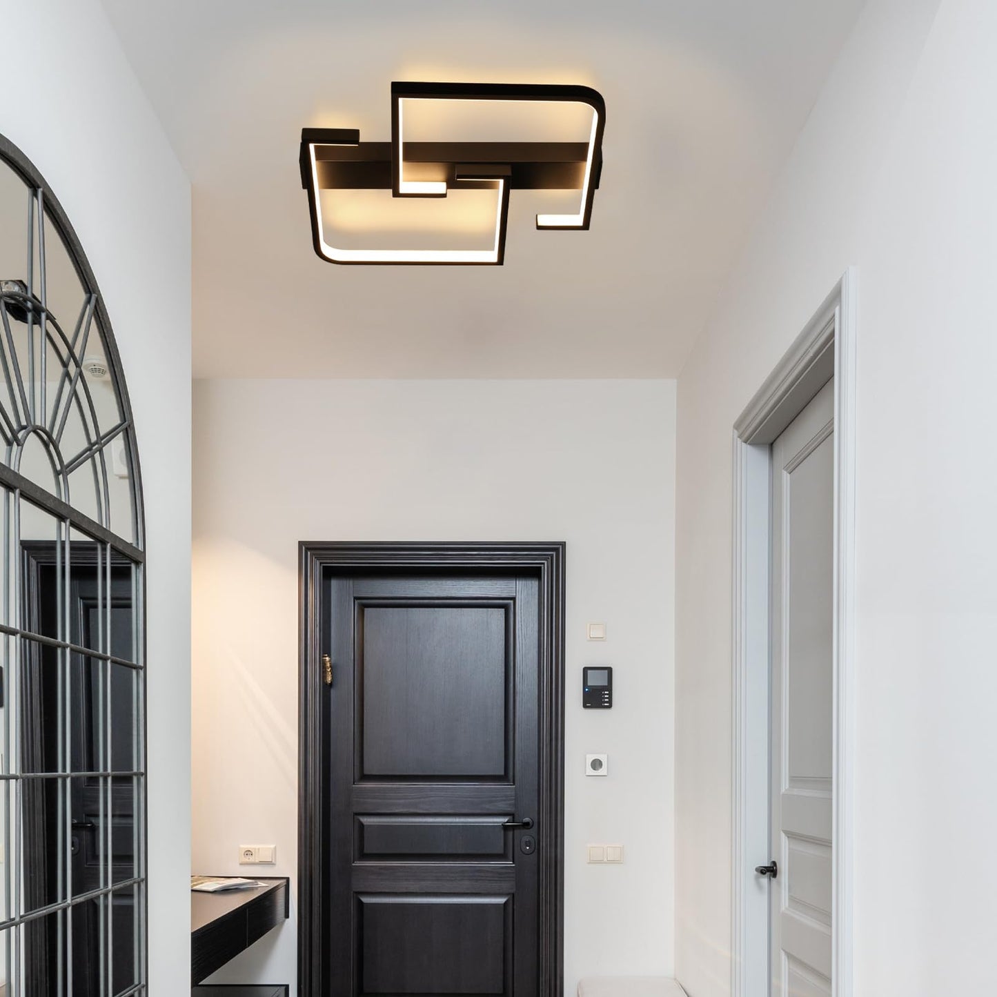 ZMH Deckenleuchte LED Deckenlampe Schwarz Klein Flurlampe 19W 30CM K¨¹chenlampe Modern Warmwei? 3000K Geometrie Design Schlafzimmerlampe f¨¹r Flur Schlafzimmer K¨¹che Wohnzimmer Studio