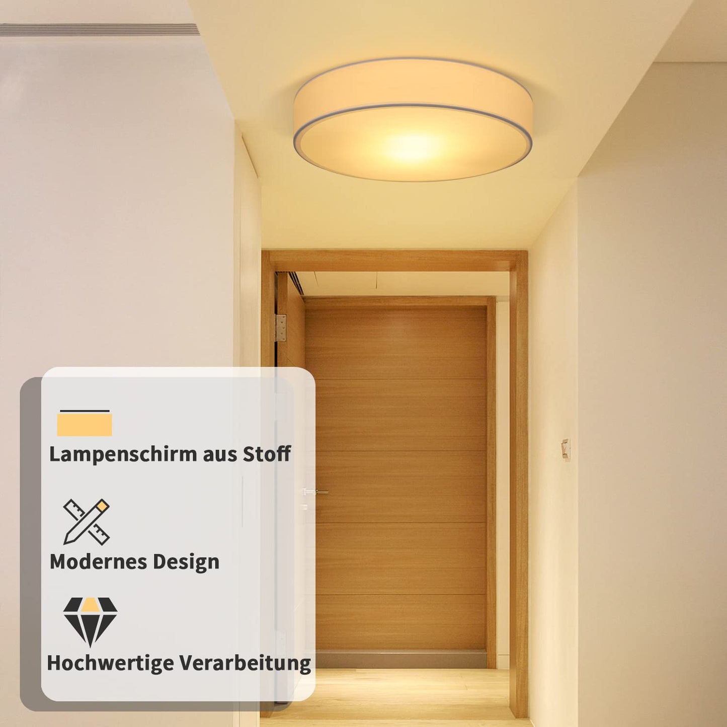 ZMH Deckenlampe Schlafzimmer Deckenleuchte Rund - Modern Schlafzimmerlampe 2 Flammig E27 Stoff Wohnzimmerlampe Wei? 38CM K¨¹chenlampe mit Stoffschirm Flurlampe f¨¹r Wohnzimmer K¨¹che Flur